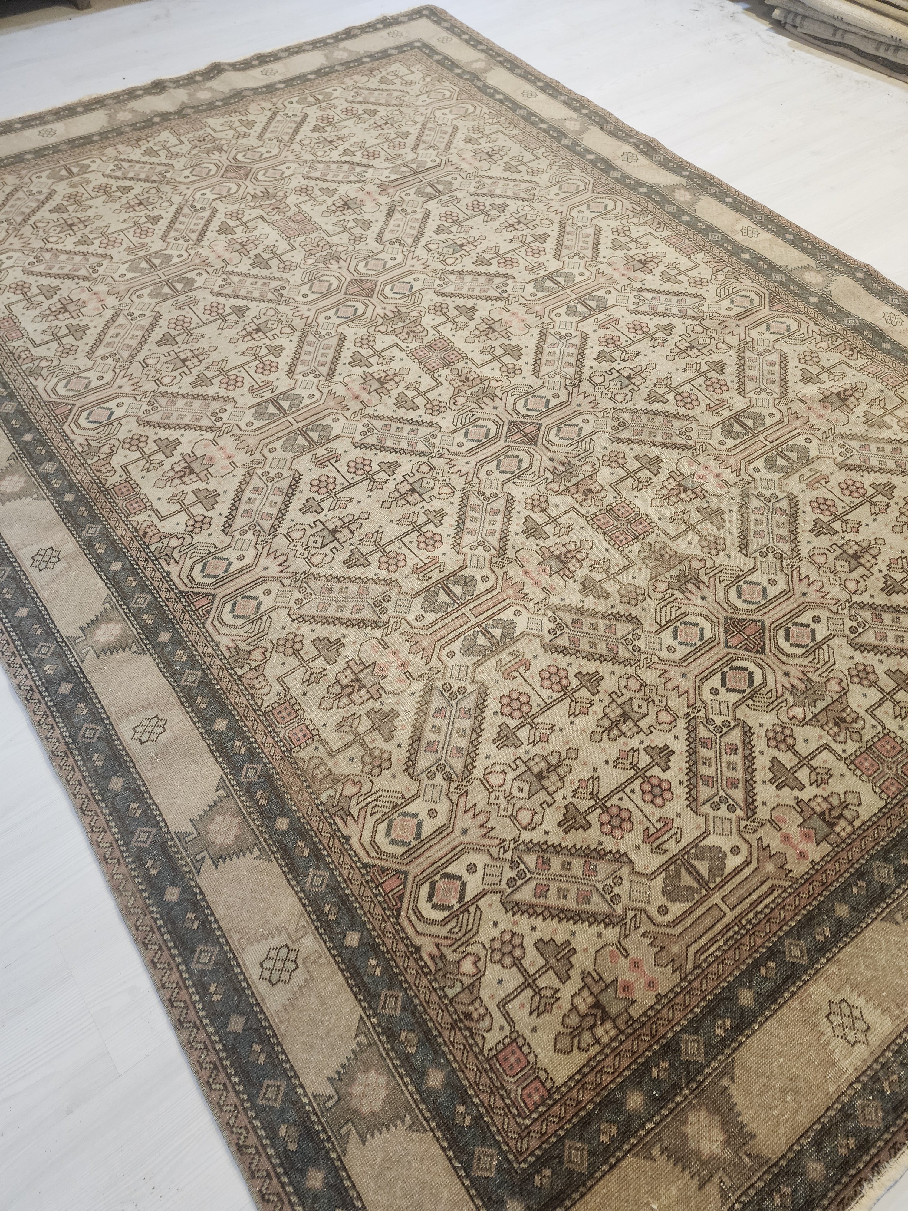 Vintage Oushak Rug 6x9 – Handmade Turkish Rug, Muted Pastel Colors