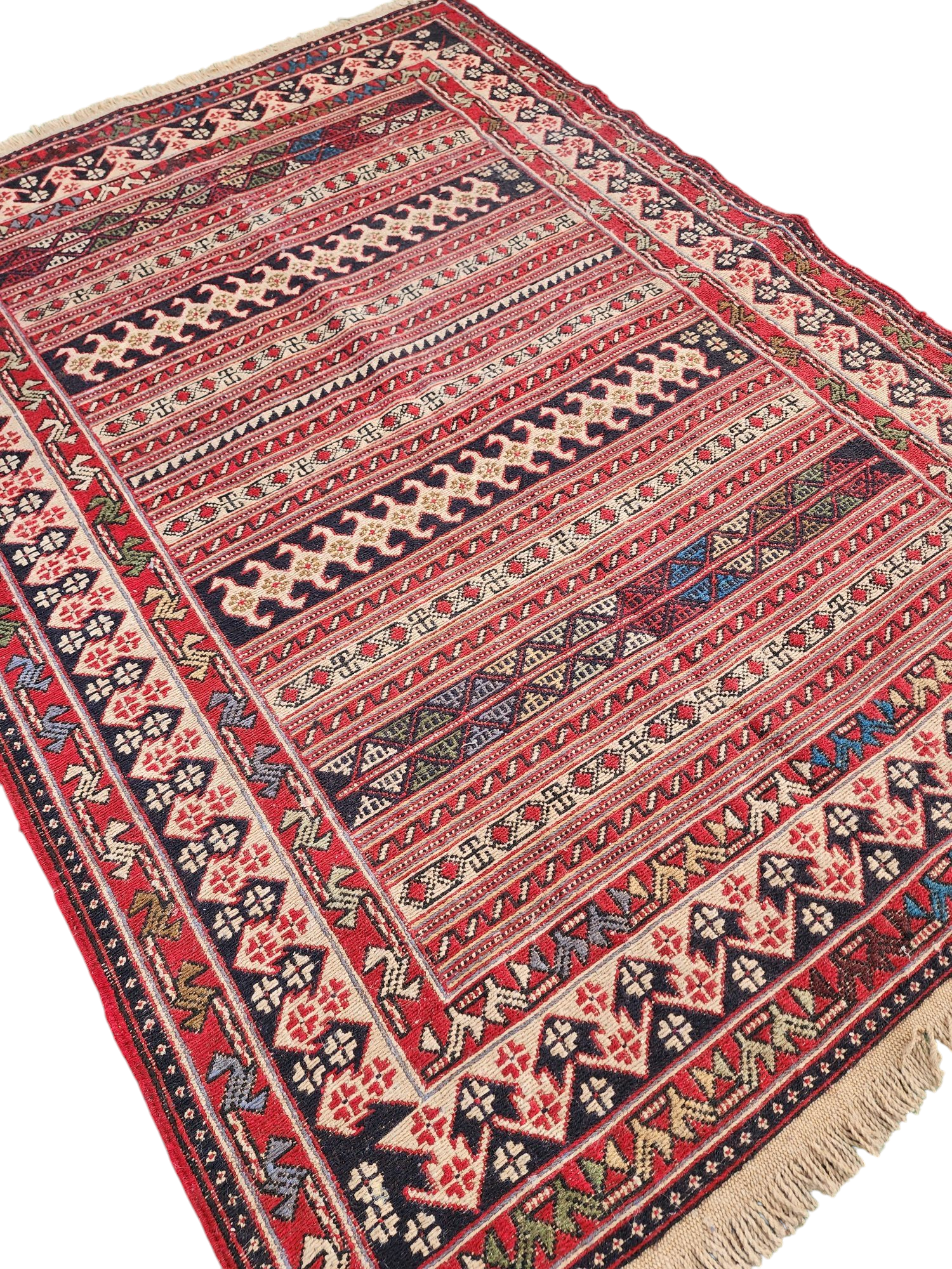 Traditional Rahra Rug with Horizontal Bands, 4 ft 9 in x 3 ft 6 in