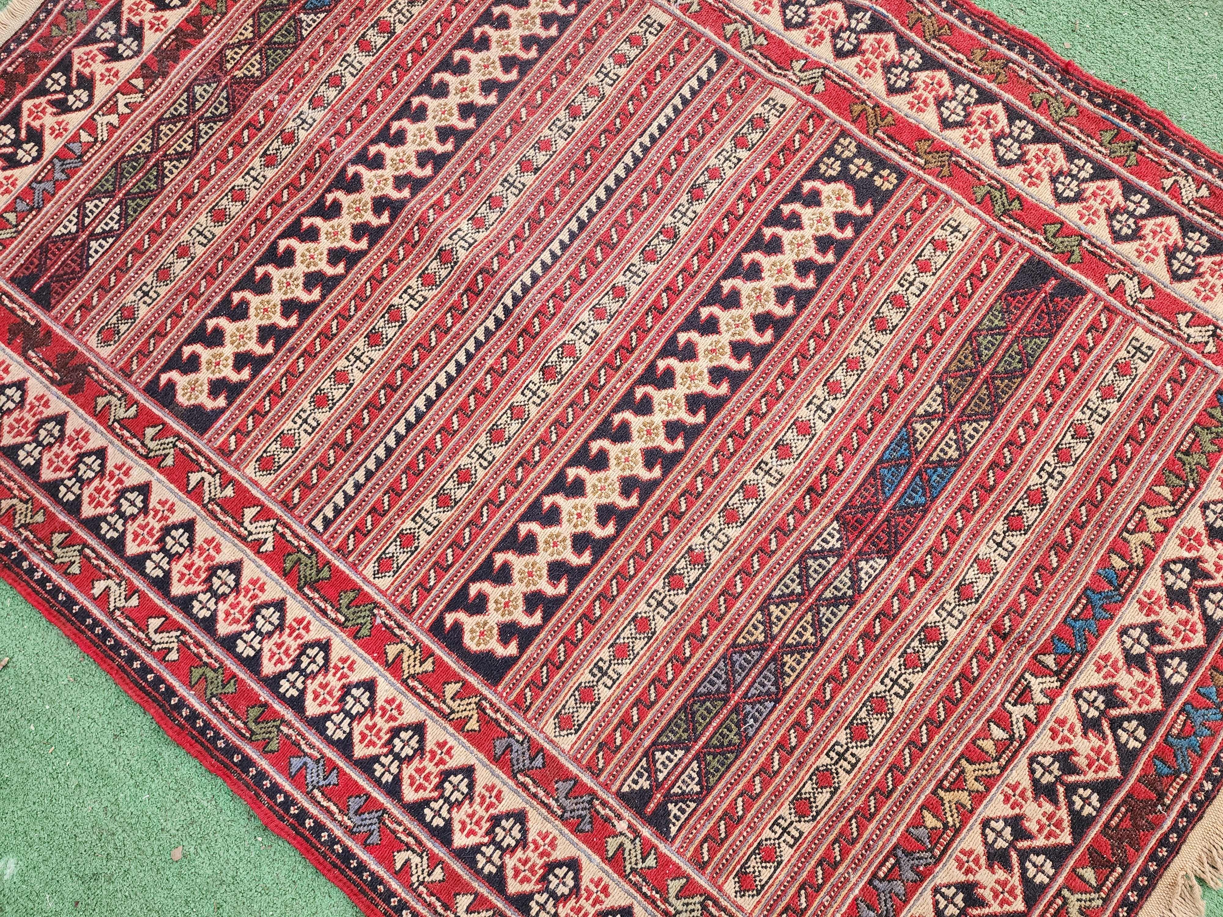 Traditional Rahra Rug with Horizontal Bands, 4 ft 9 in x 3 ft 6 in