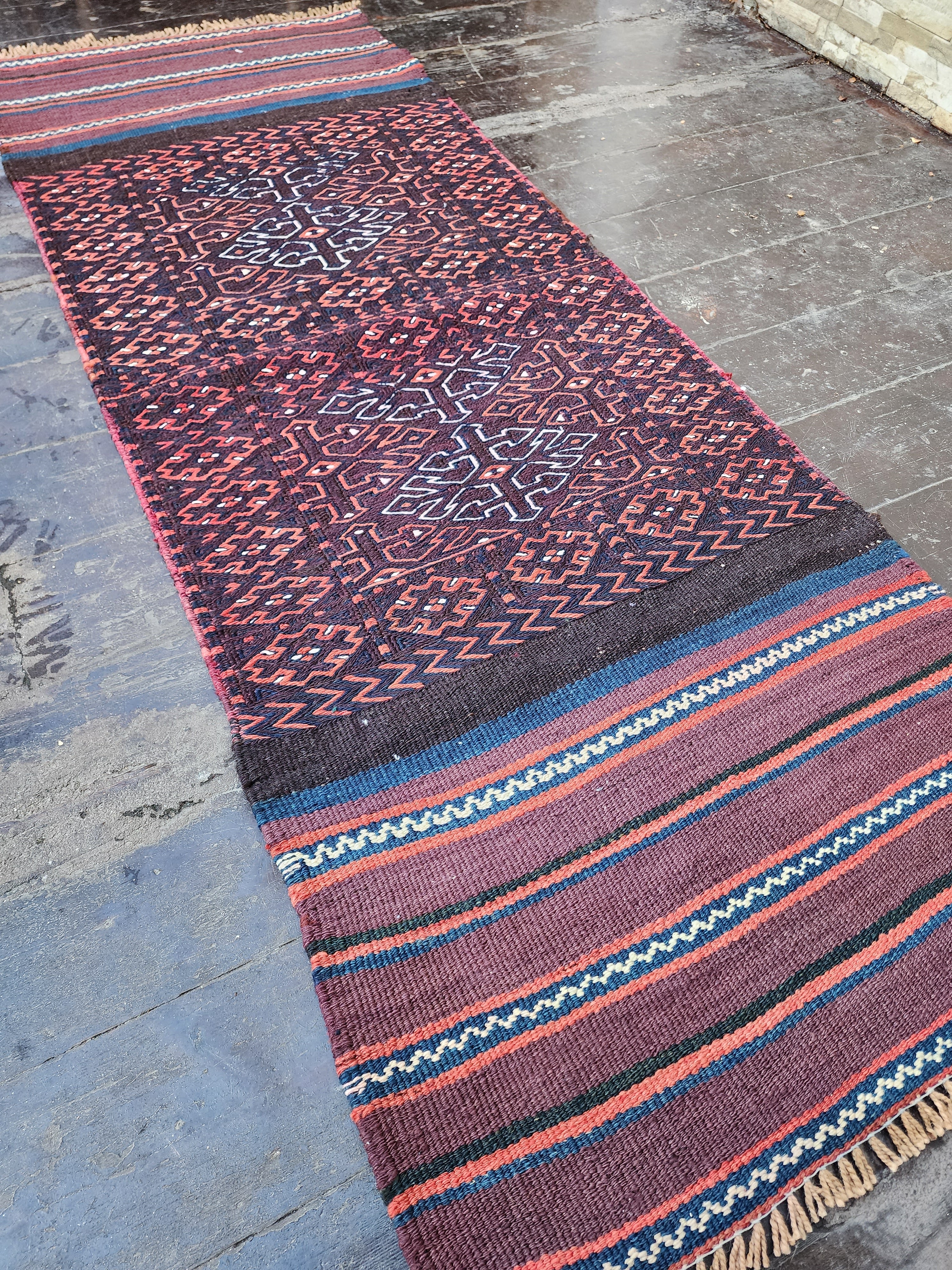 vintage Kilim Wool Runner Rug — back view