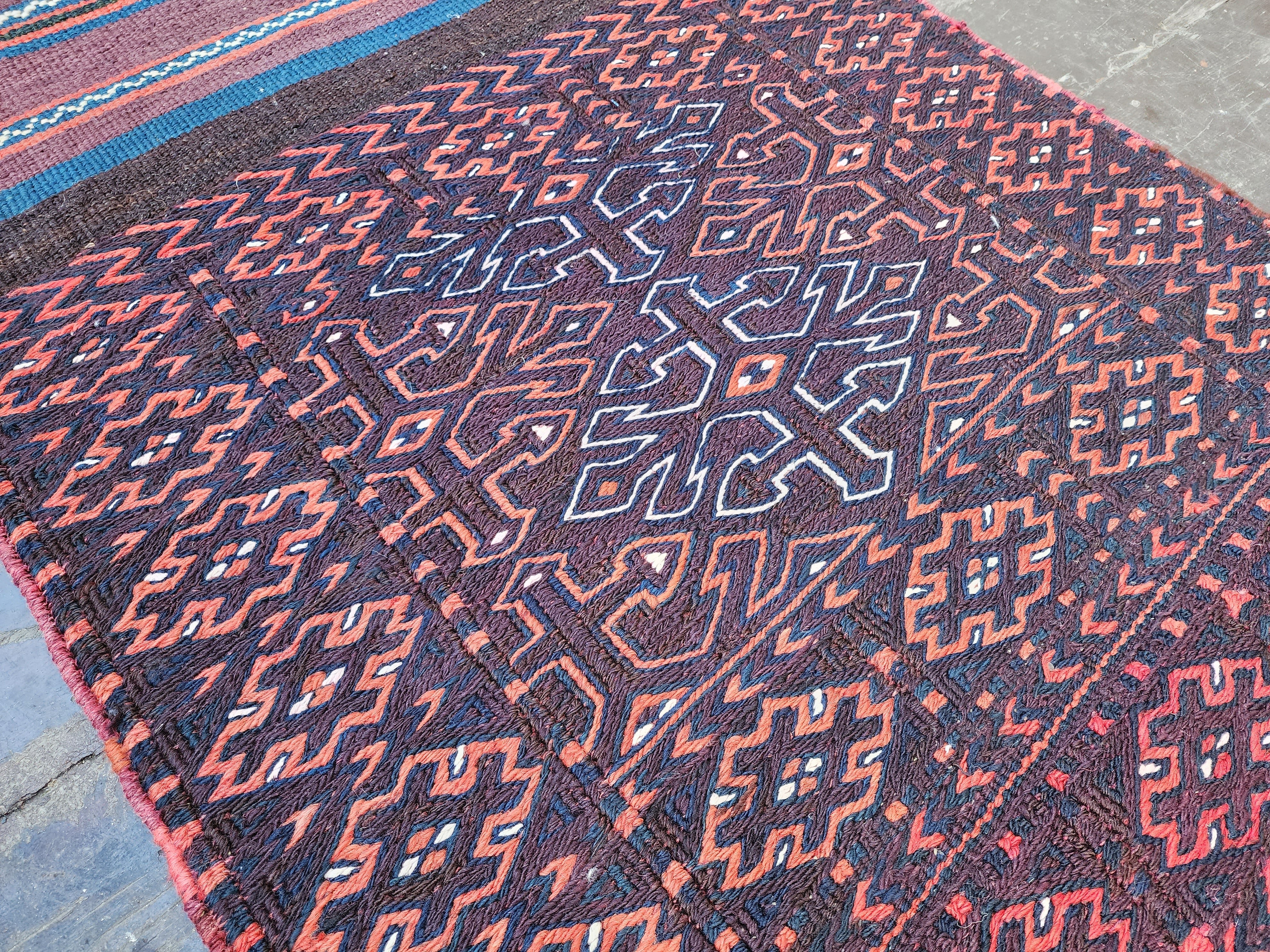 vintage Kilim Wool Runner Rug — pattern close-up
