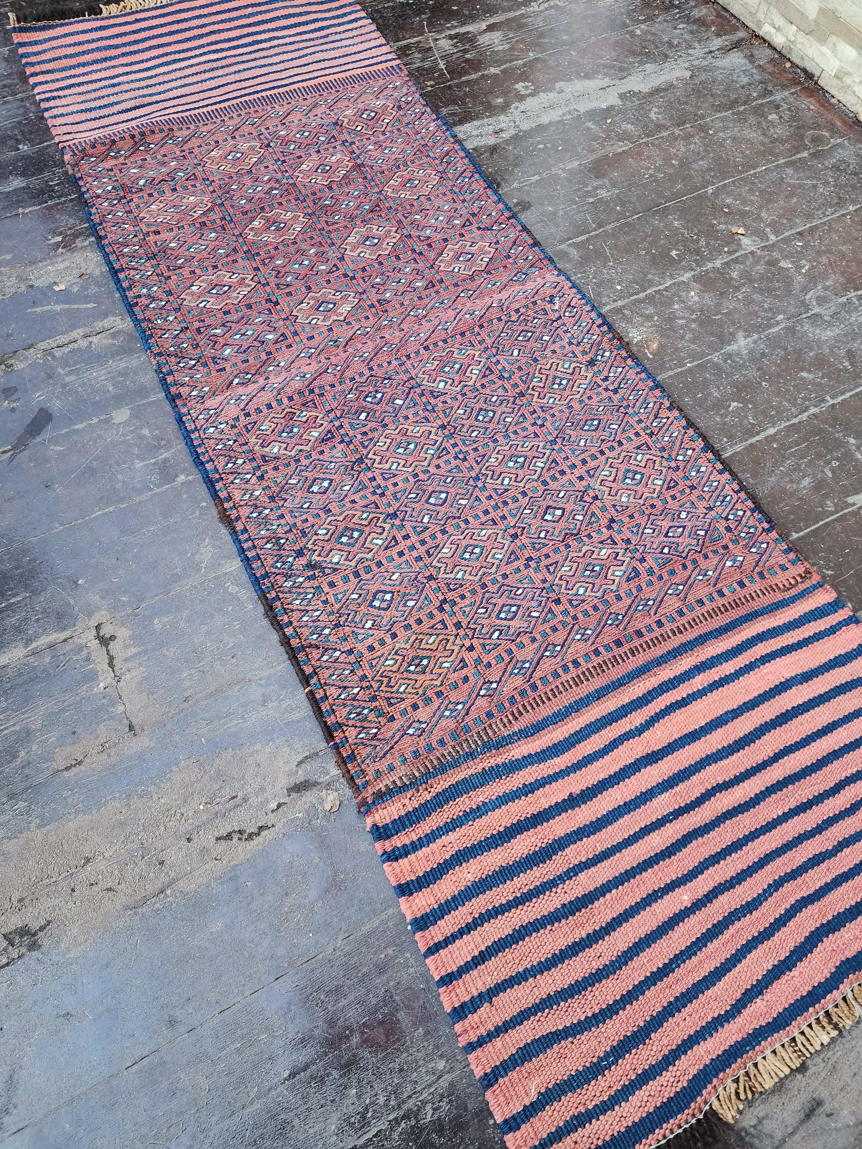 vintage Kilim Wool Runner Rug — back view