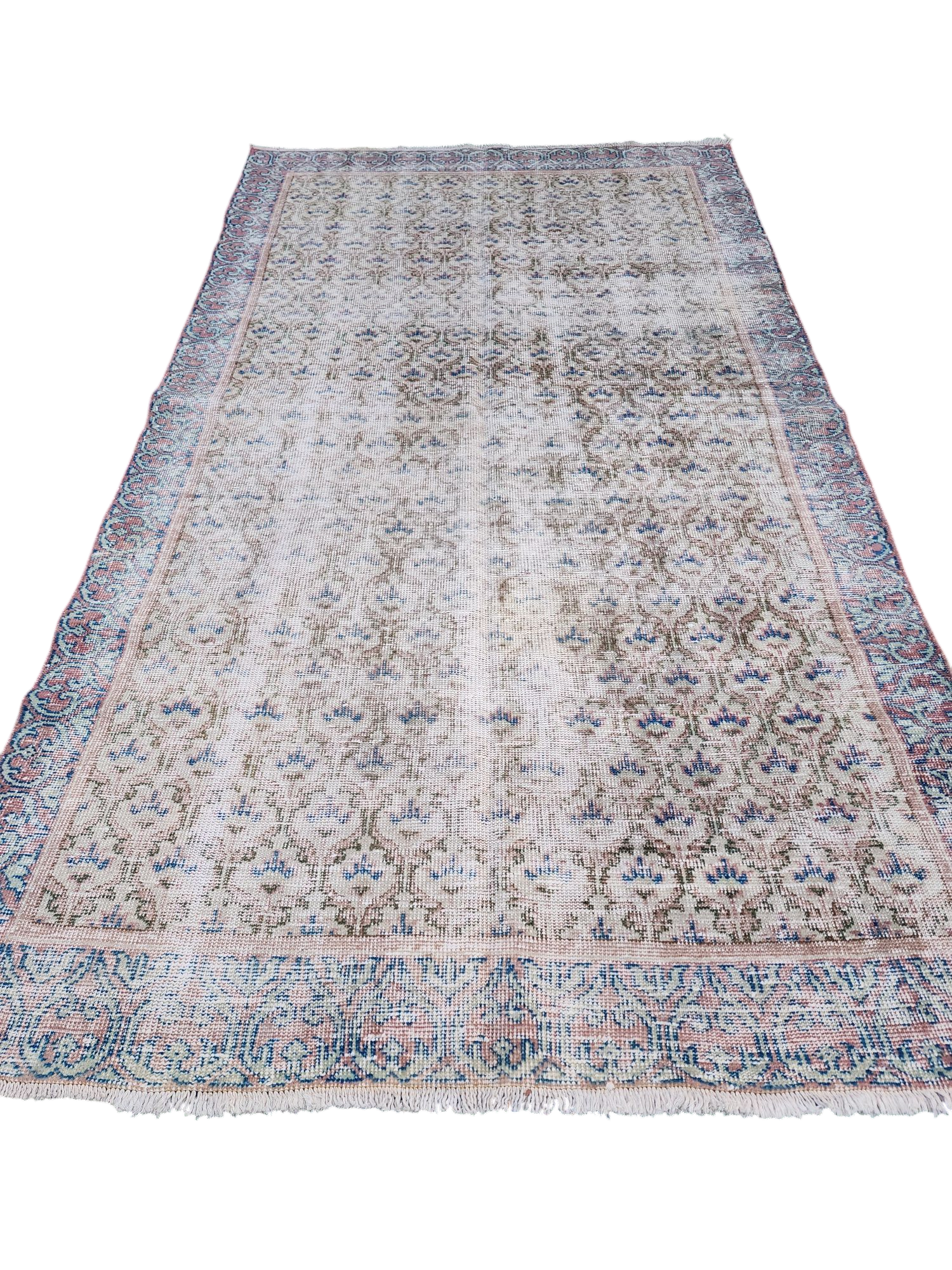 Vintage Persian Rug, 8 ft 10 in x 5 ft 4 in, Large Turkish Rug in Beige Blue and Brown