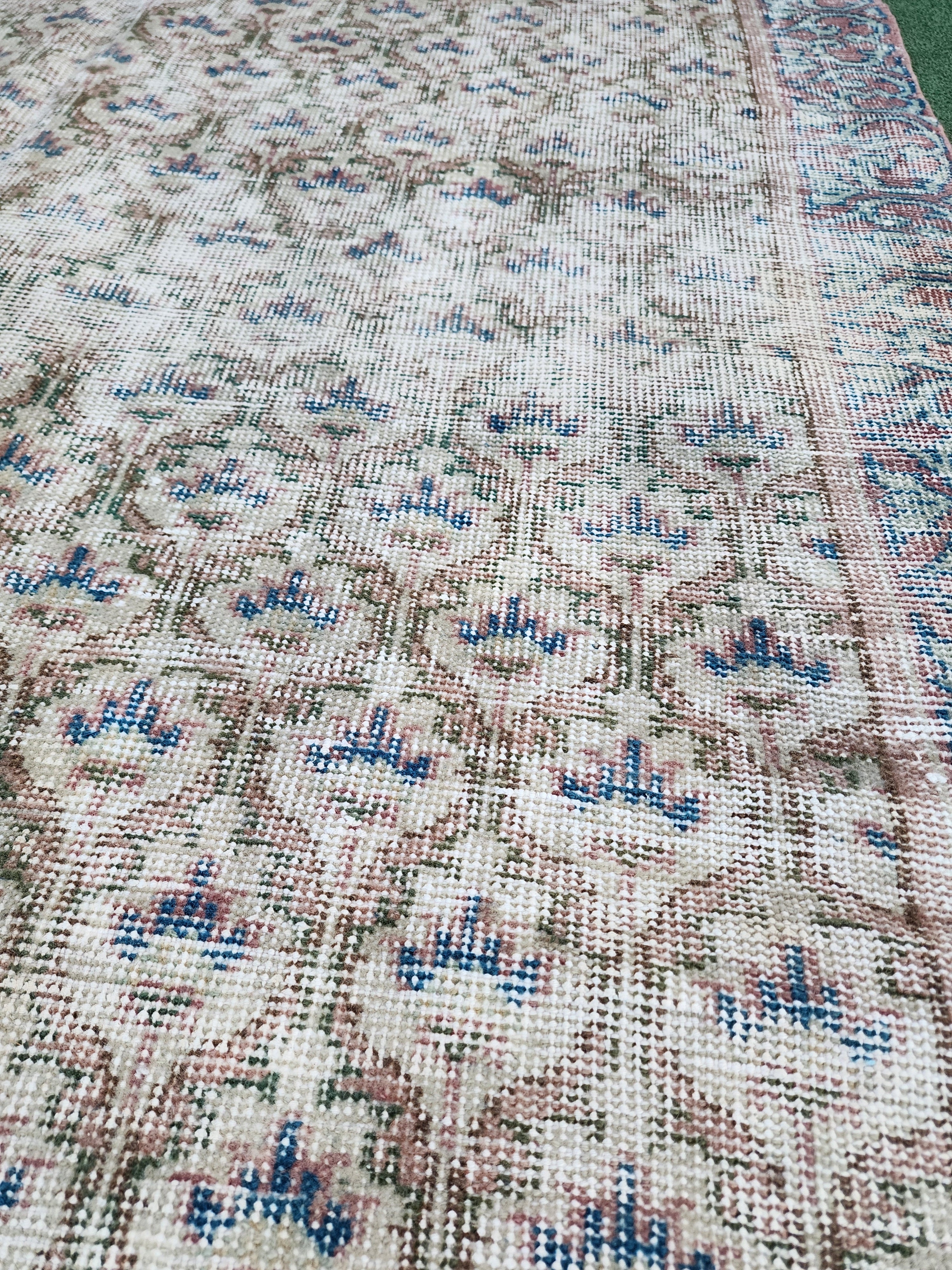 Vintage Persian Rug, 8 ft 10 in x 5 ft 4 in, Large Turkish Rug in Beige Blue and Brown