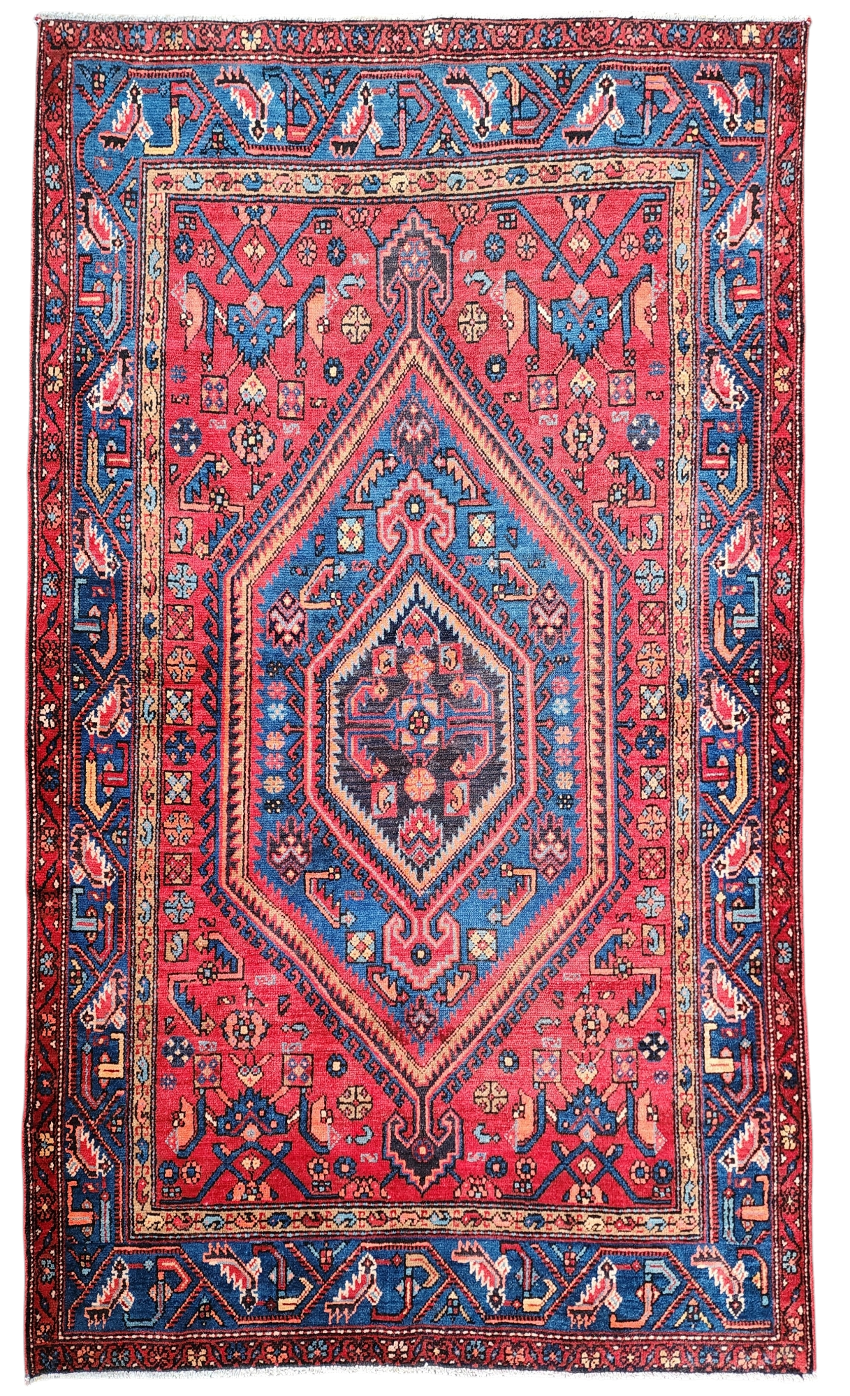 Persian Red and Blue Vintage Rug, 6 ft 6 in x 4 ft 4in