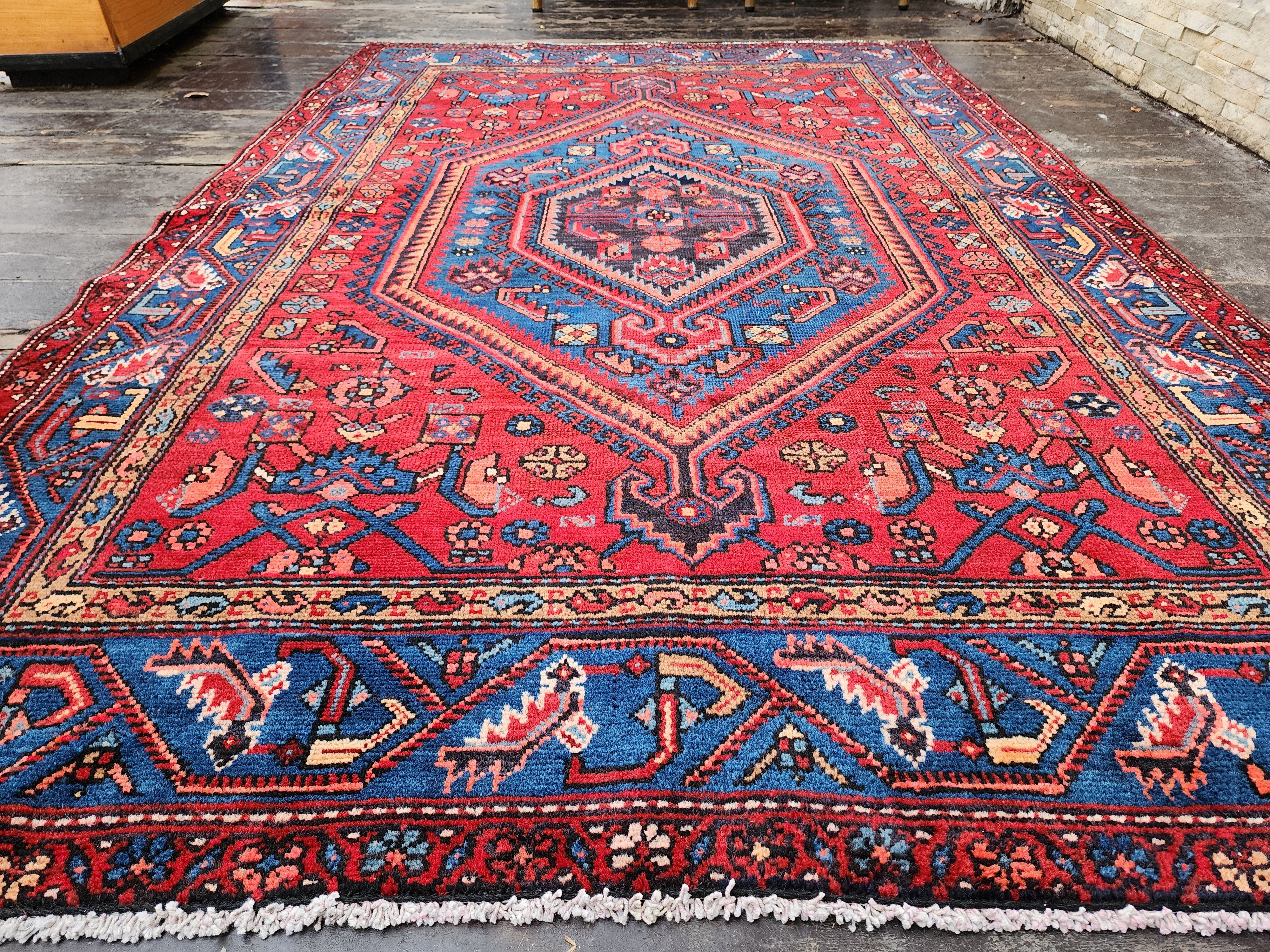 Persian Red and Blue Vintage Rug, 6 ft 6 in x 4 ft 4in