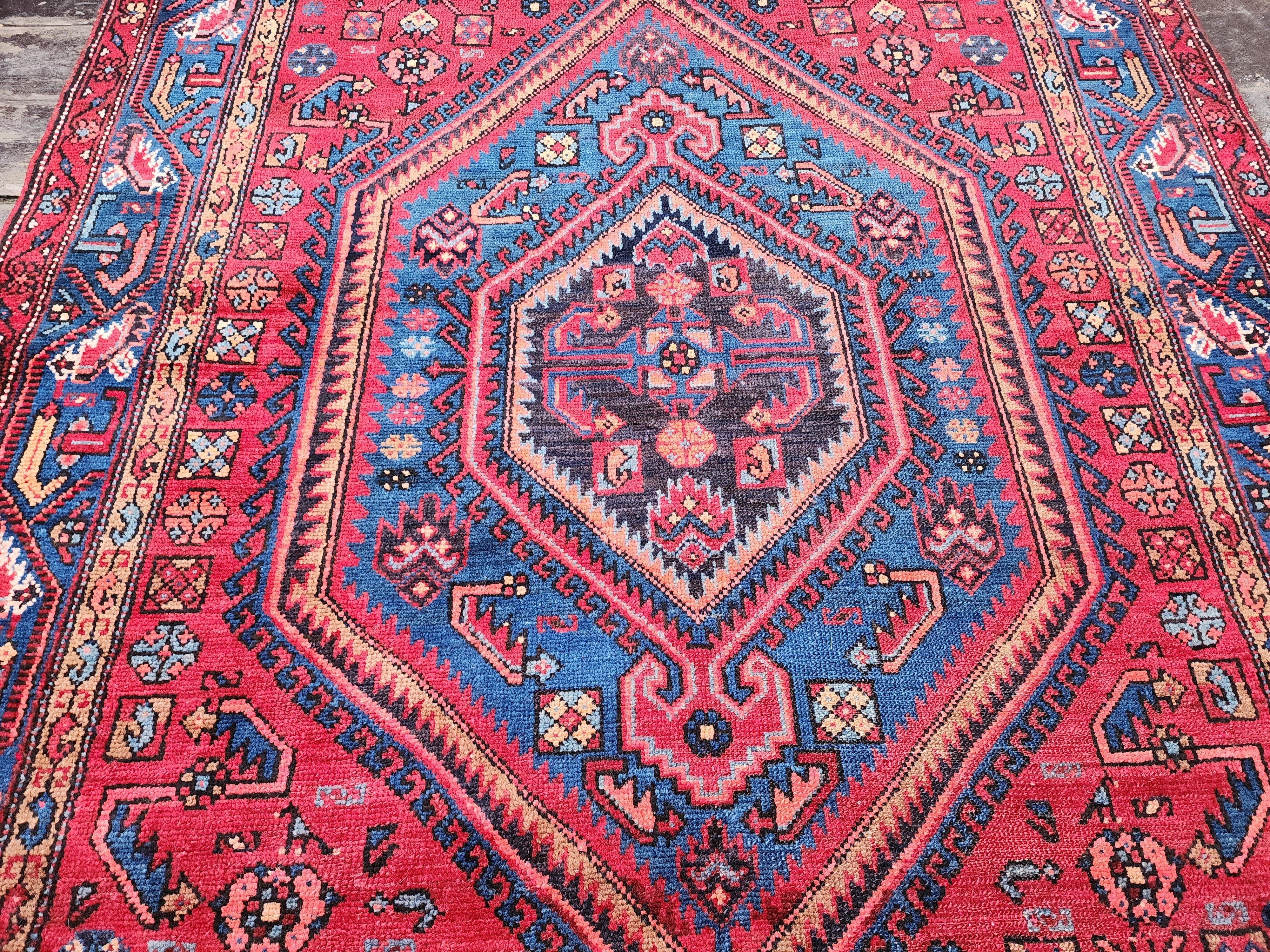 Persian Red and Blue Vintage Rug, 6 ft 6 in x 4 ft 4in