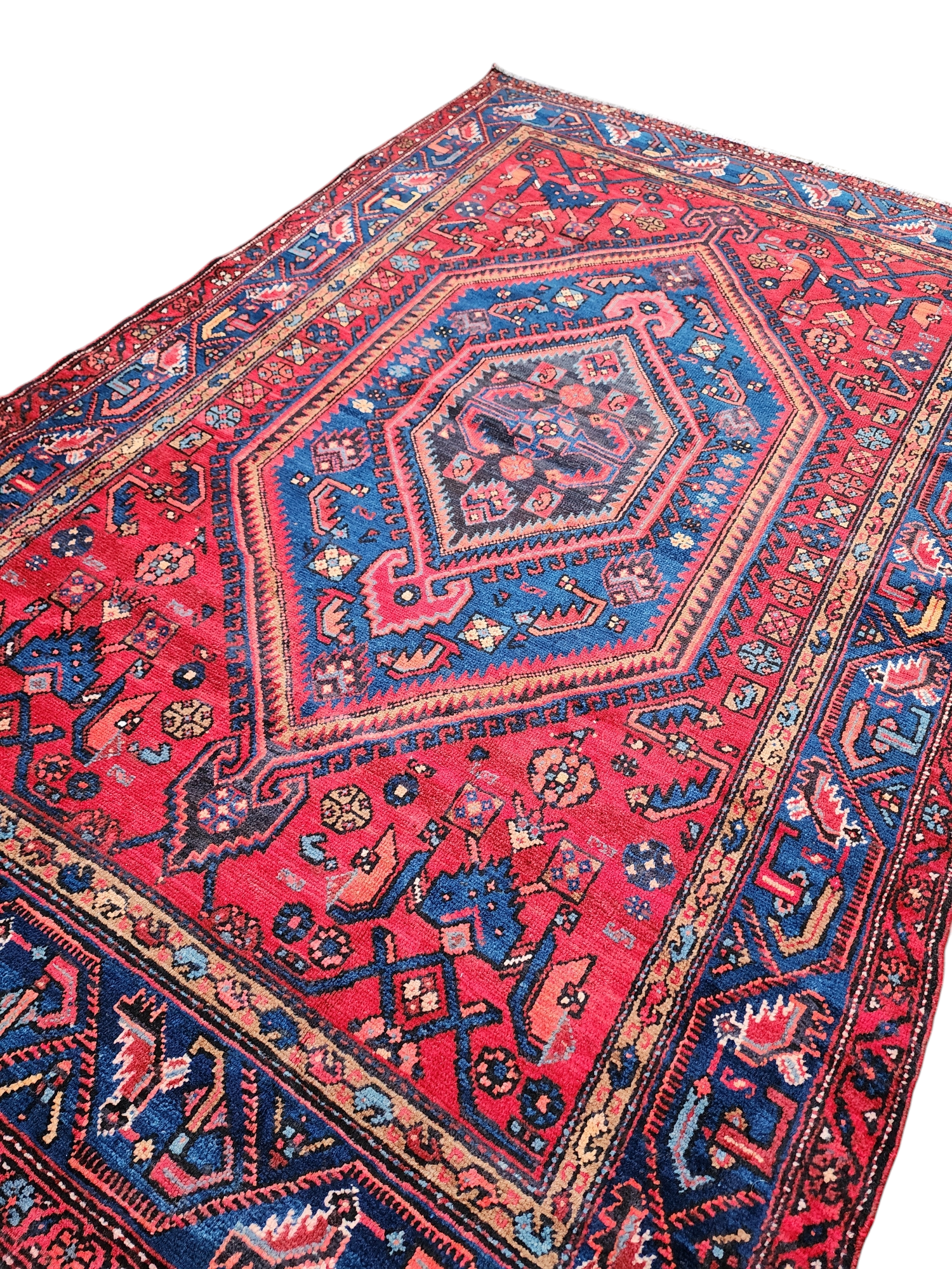 Persian Red and Blue Vintage Rug, 6 ft 6 in x 4 ft 4in
