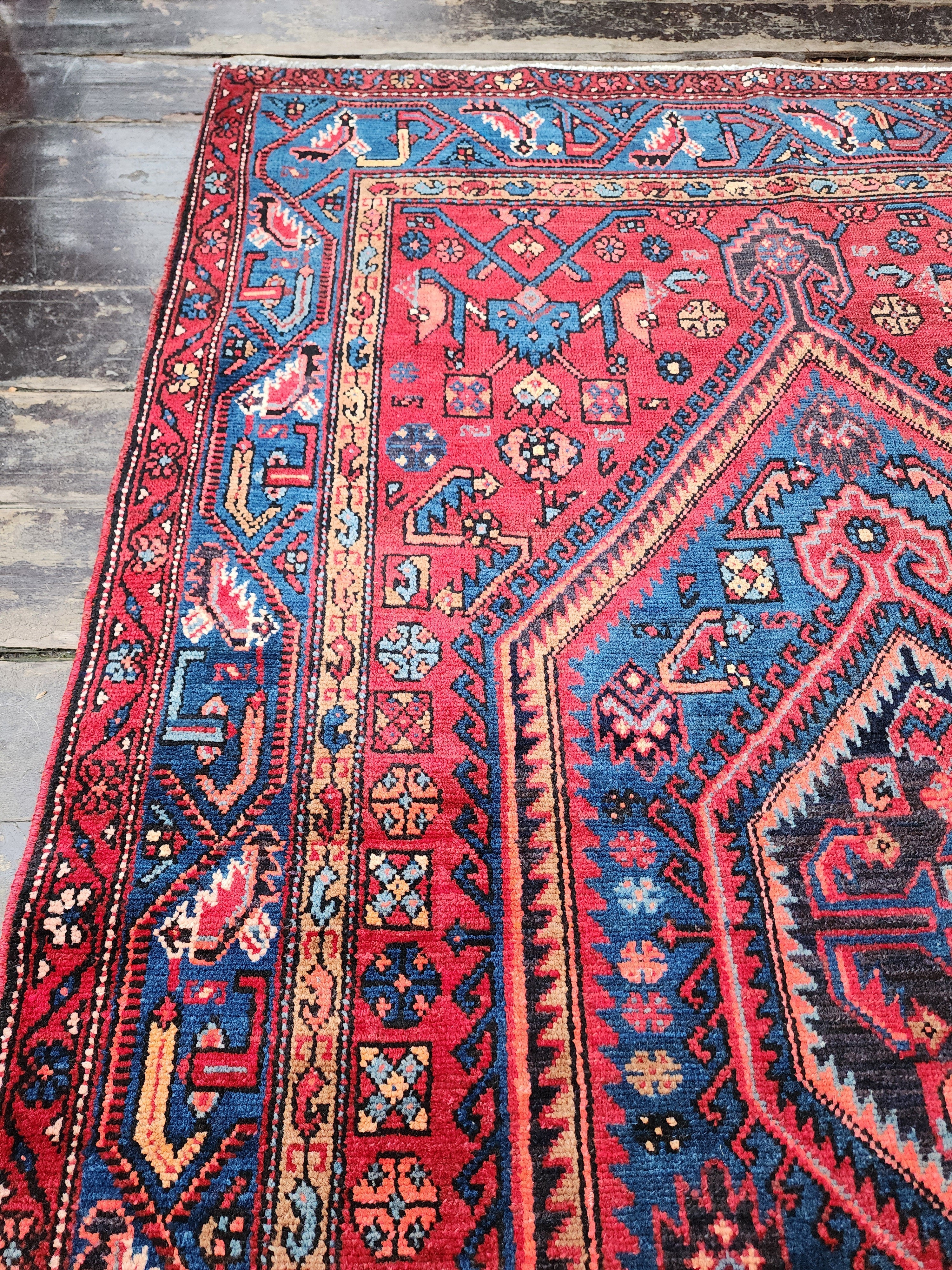 Persian Red and Blue Vintage Rug, 6 ft 6 in x 4 ft 4in