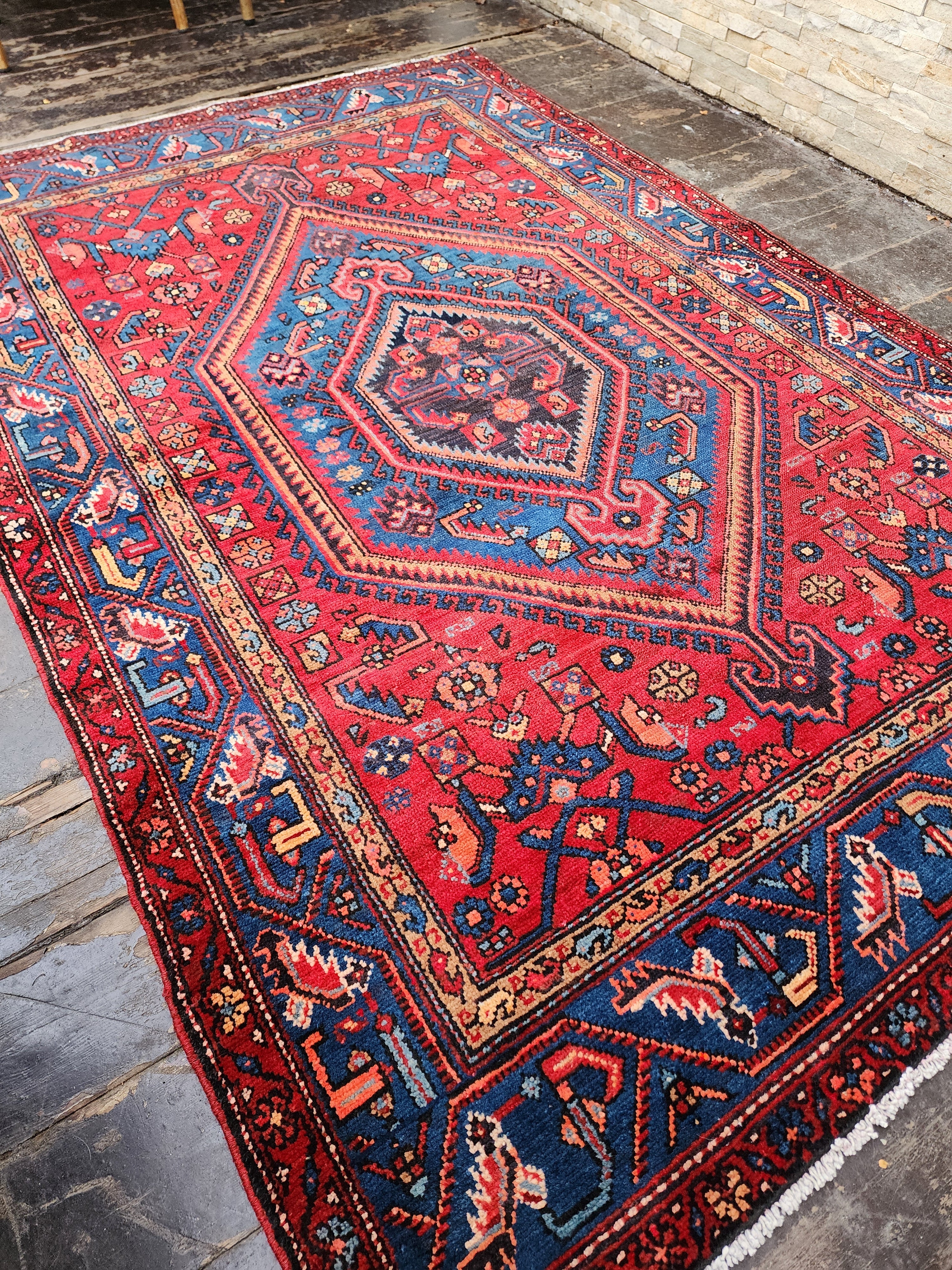 Persian Red and Blue Vintage Rug, 6 ft 6 in x 4 ft 4in