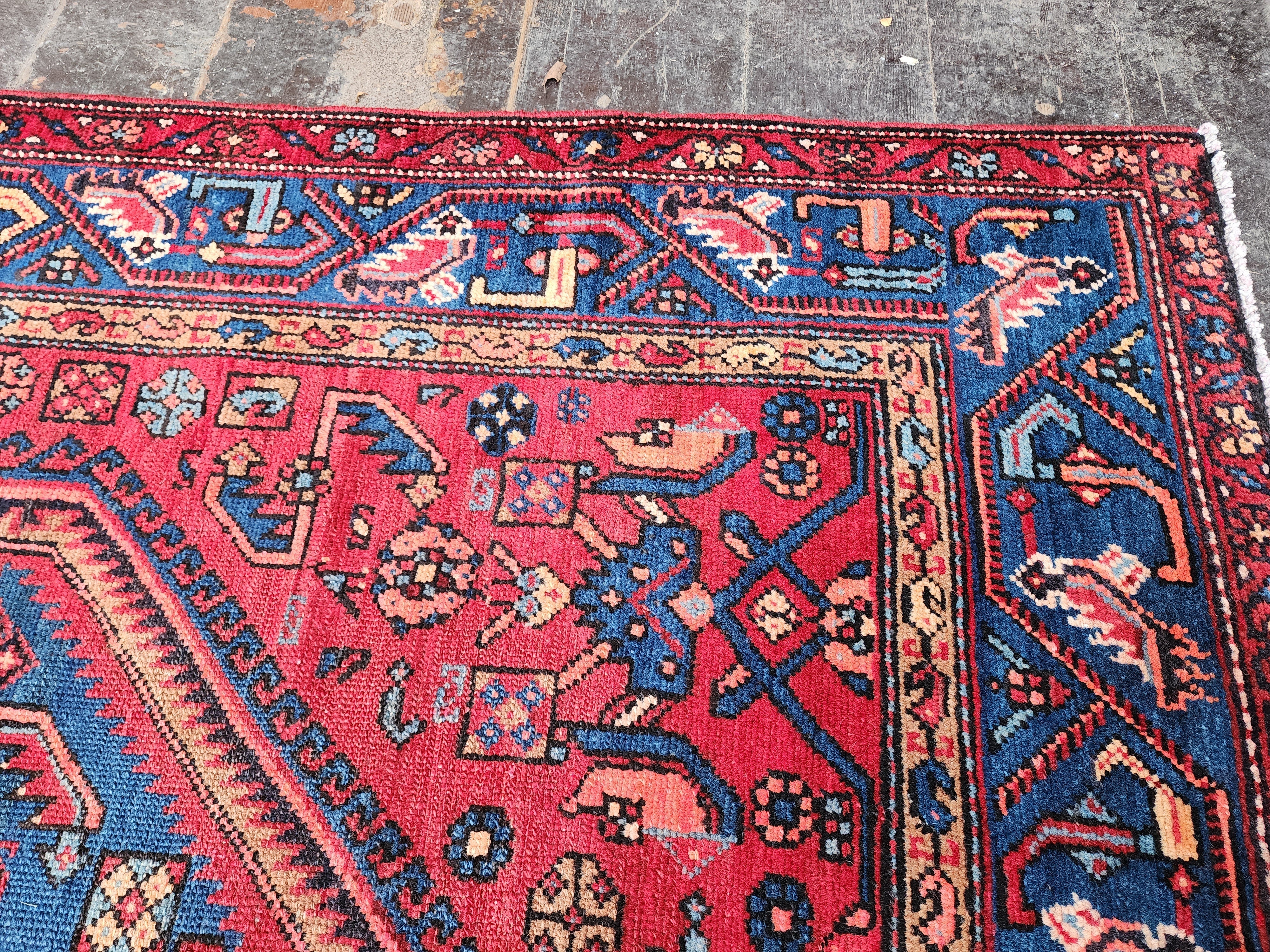 Persian Red and Blue Vintage Rug, 6 ft 6 in x 4 ft 4in