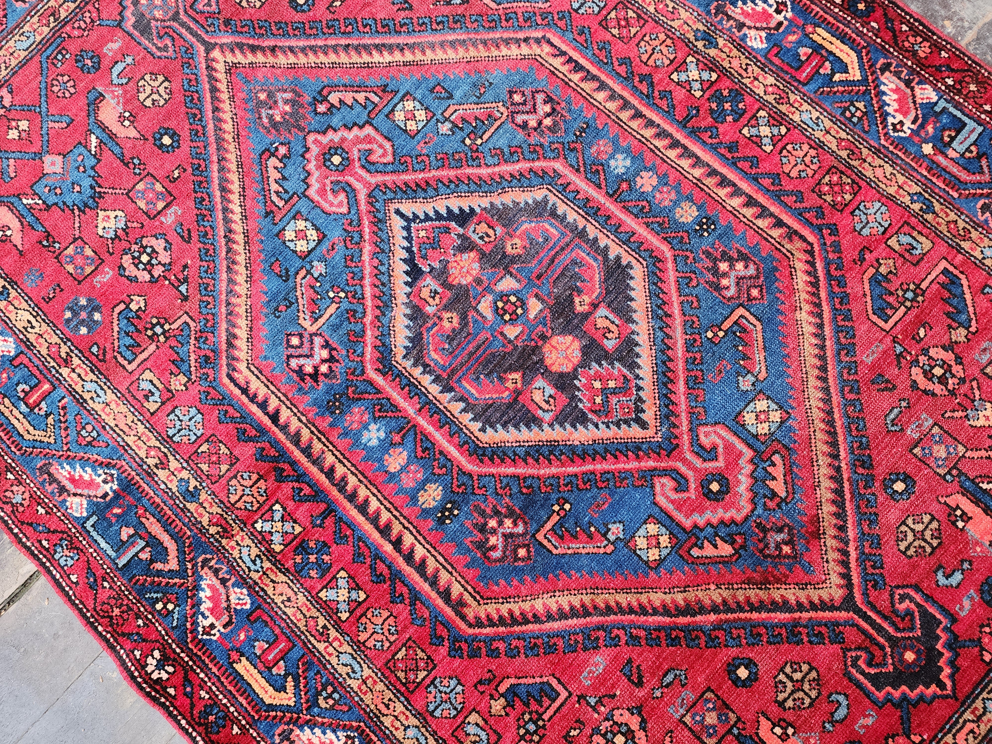 Persian Red and Blue Vintage Rug, 6 ft 6 in x 4 ft 4in