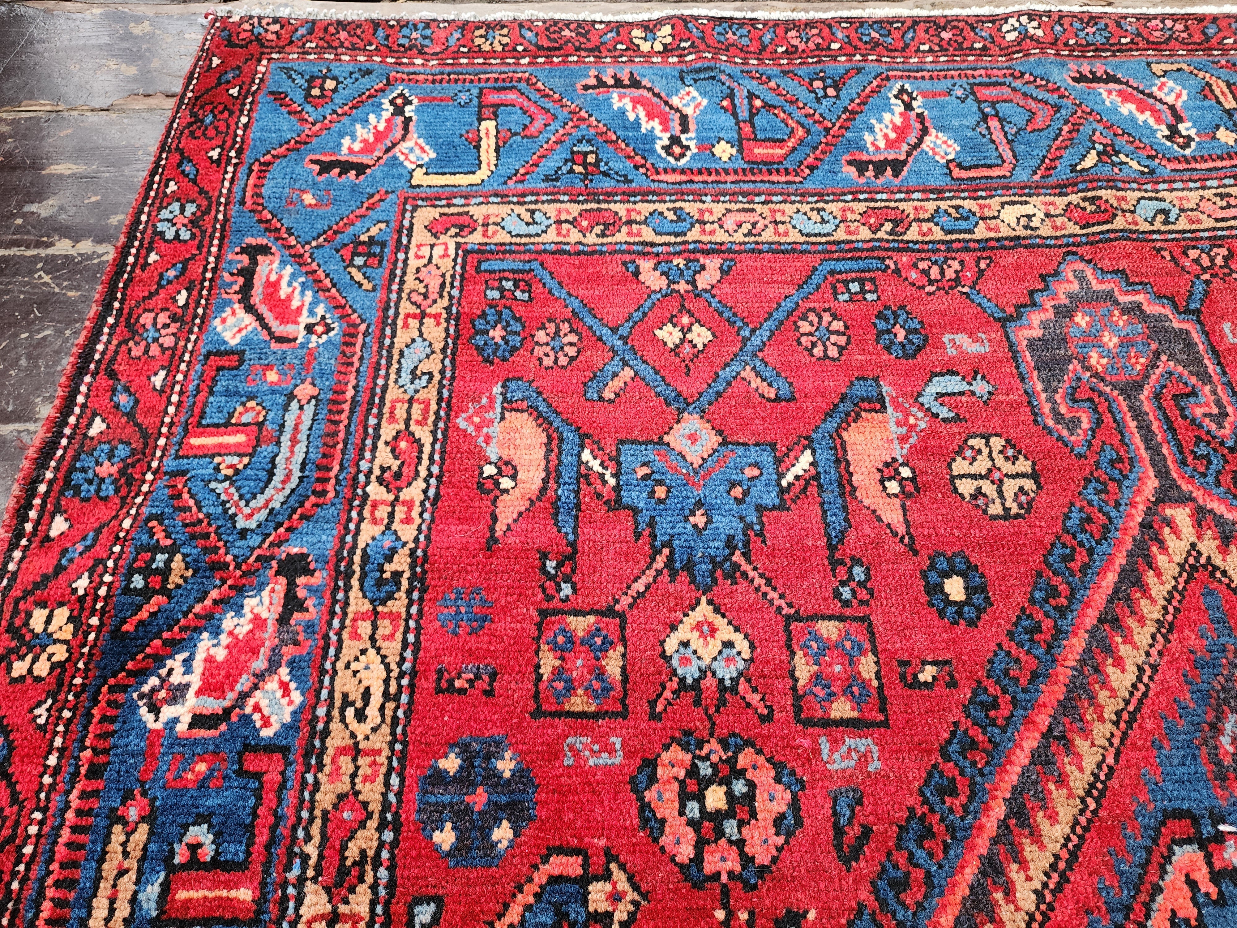 Persian Red and Blue Vintage Rug, 6 ft 6 in x 4 ft 4in