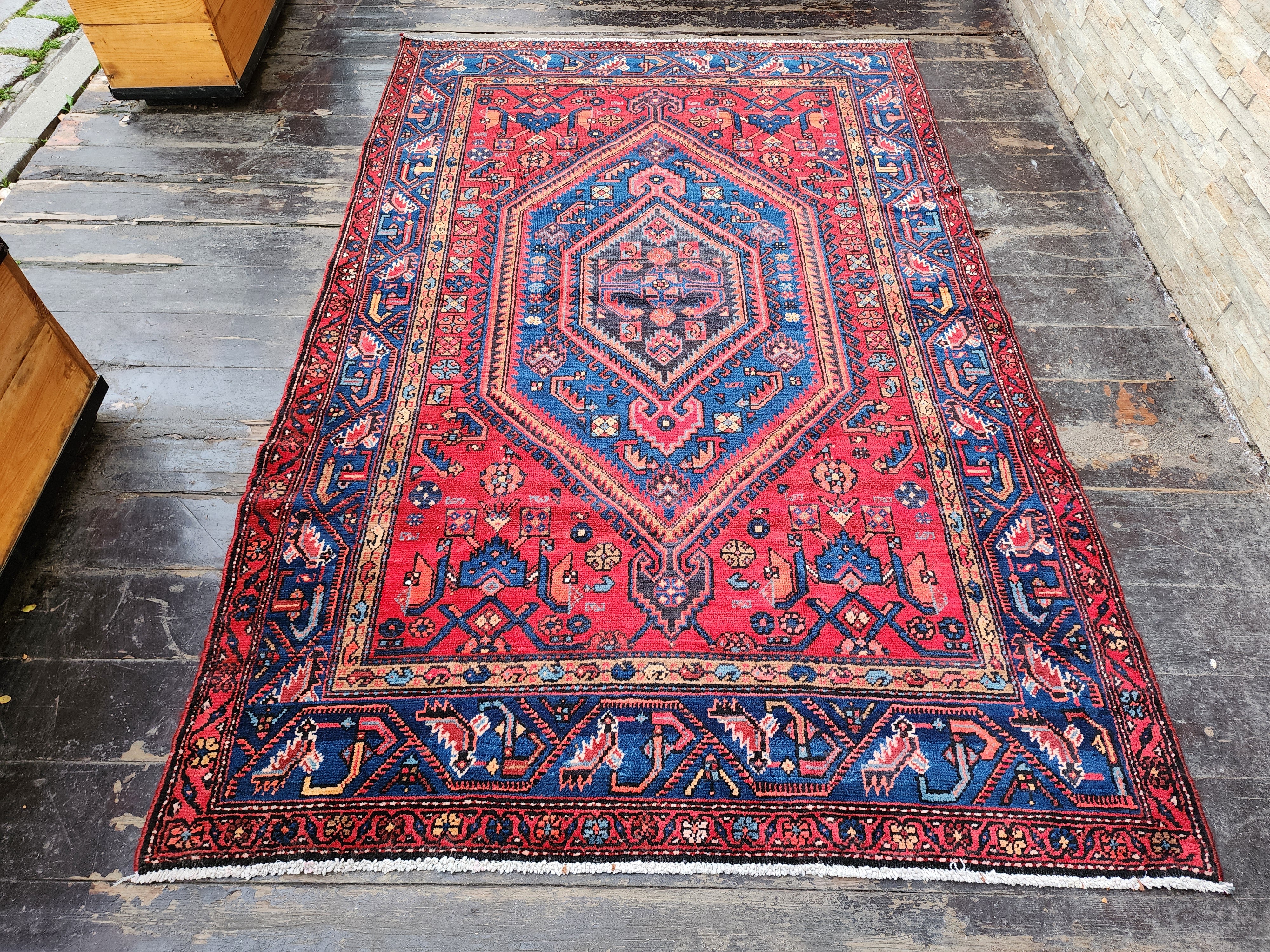 Persian Red and Blue Vintage Rug,  6 ft 10 in x 4 ft 6 in