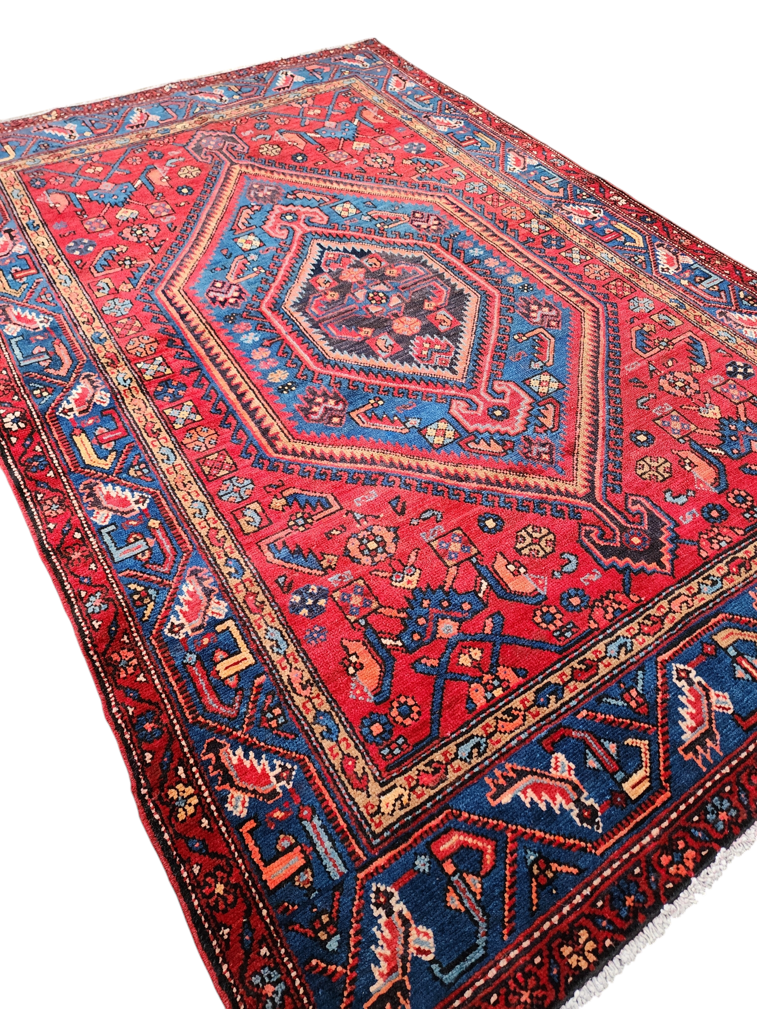 Persian Red and Blue Vintage Rug,  6 ft 10 in x 4 ft 6 in