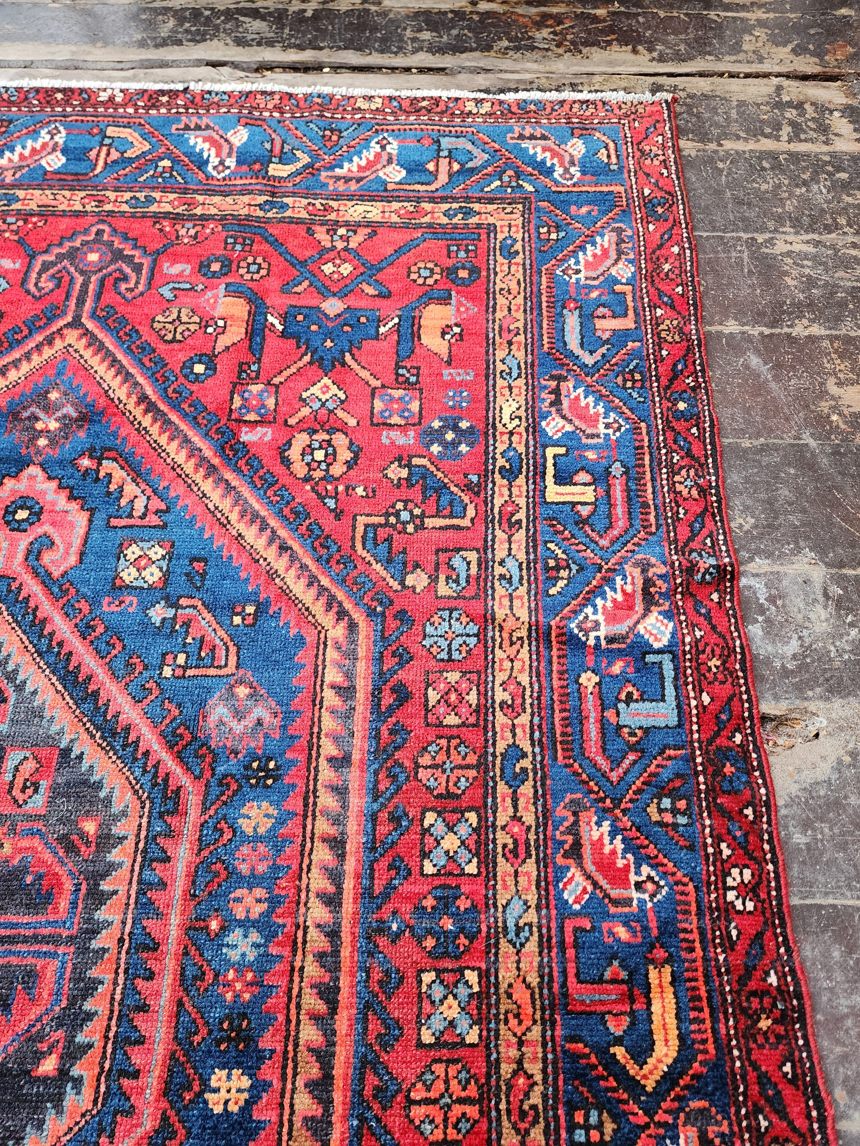 Persian Red and Blue Vintage Rug,  6 ft 10 in x 4 ft 6 in
