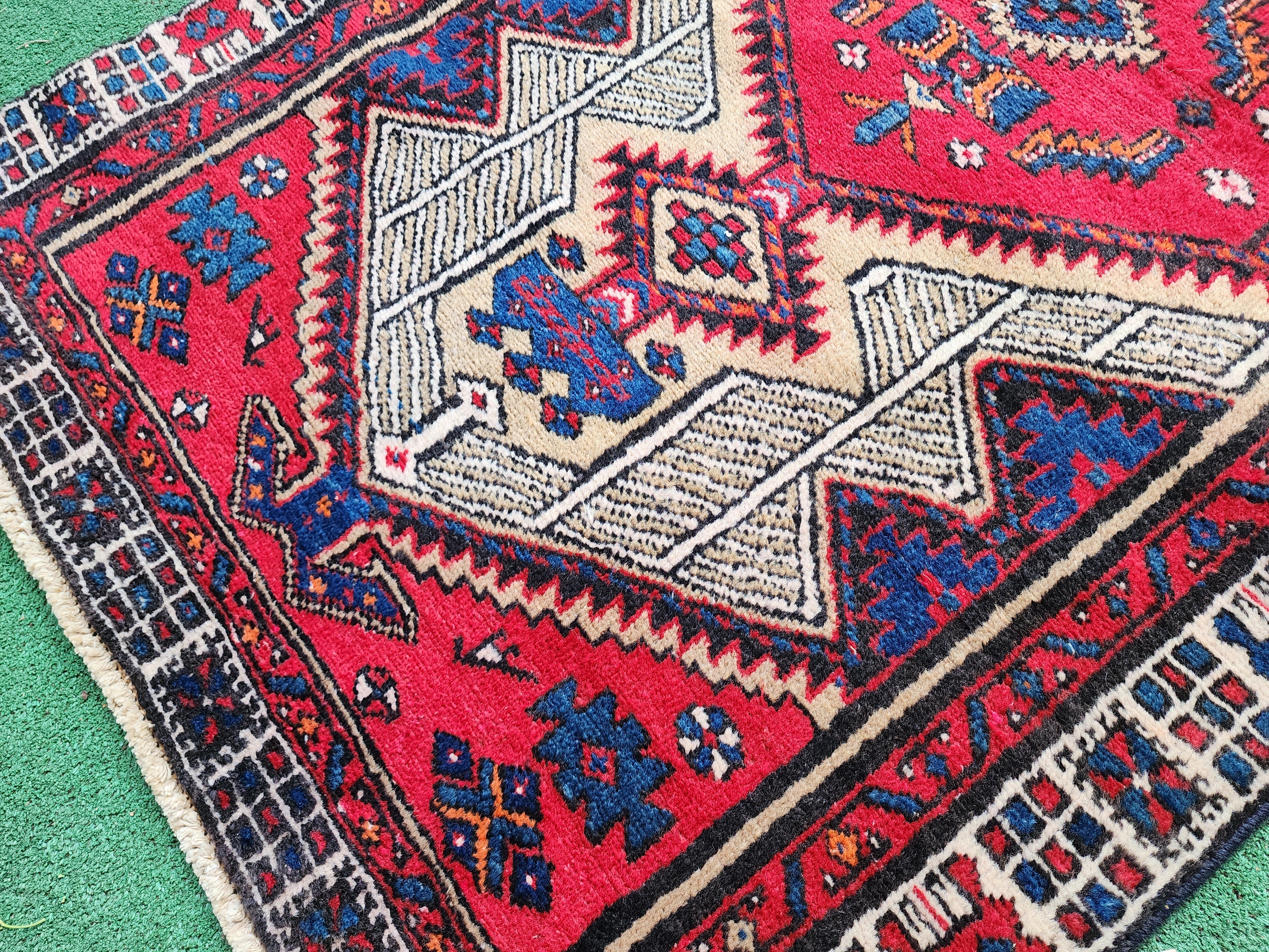 antique Persian Wool Runner Rug — corner detail
