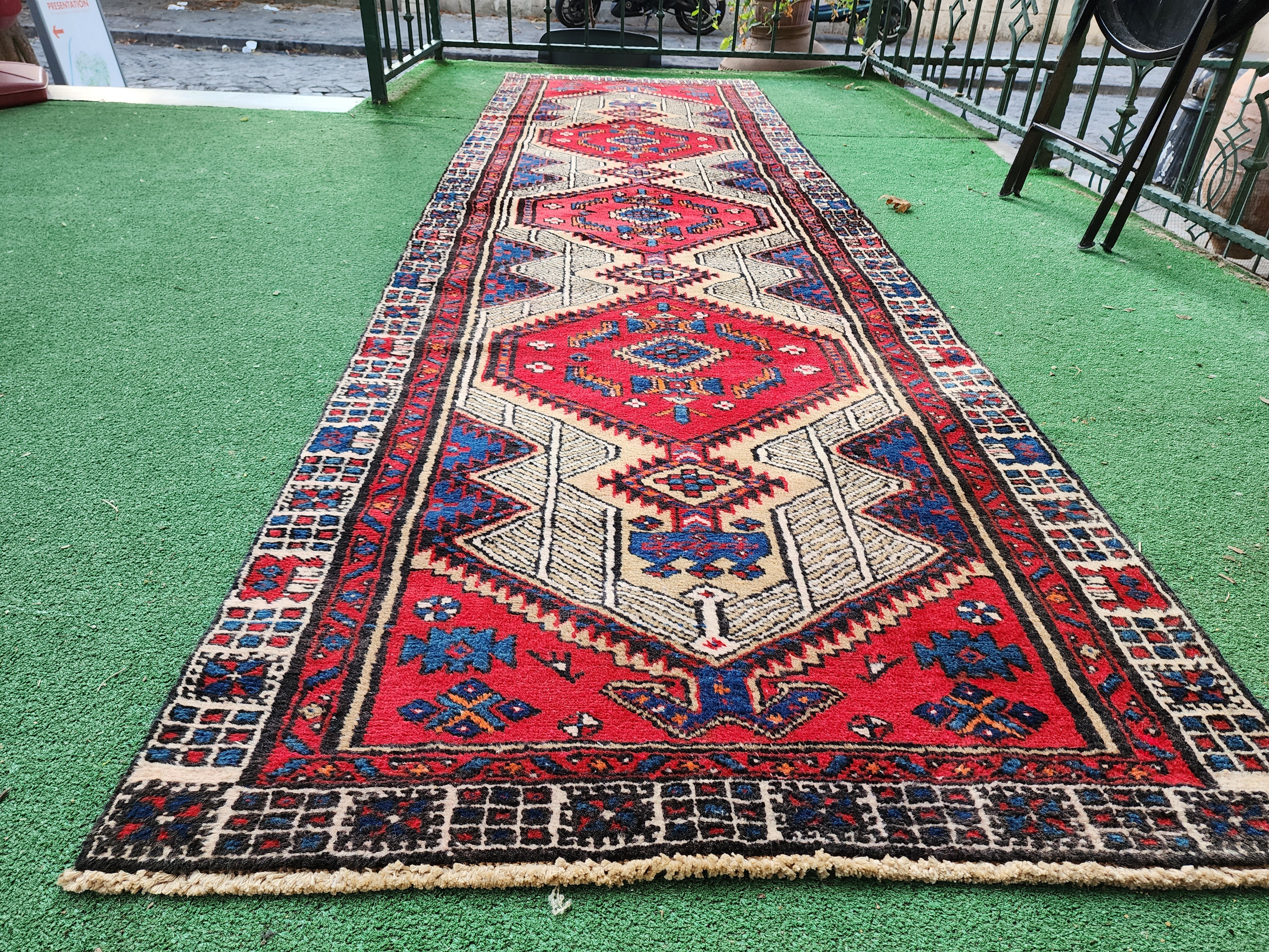 antique Persian Wool Runner Rug — edge weave