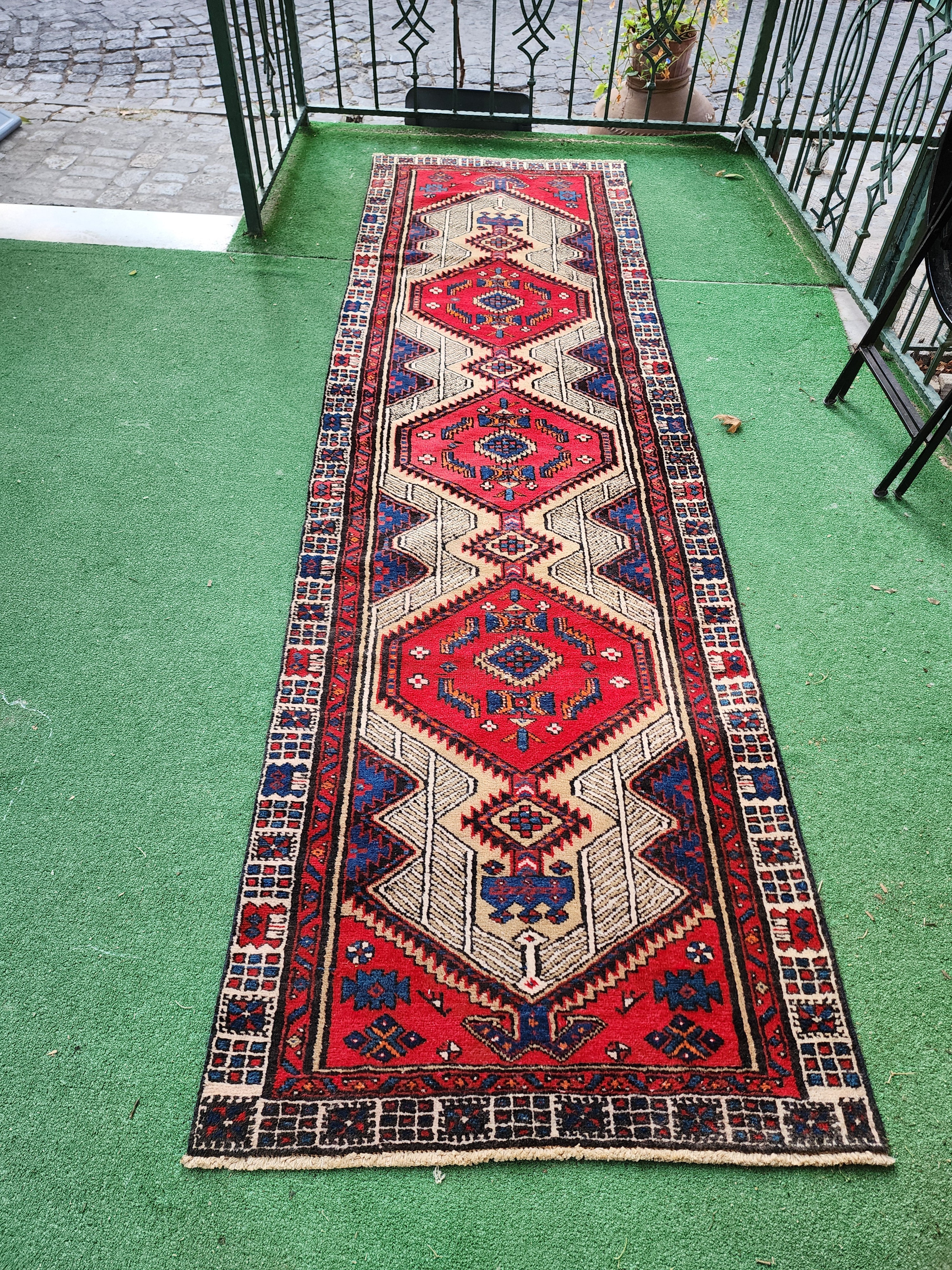 antique Persian Wool Runner Rug — detail texture
