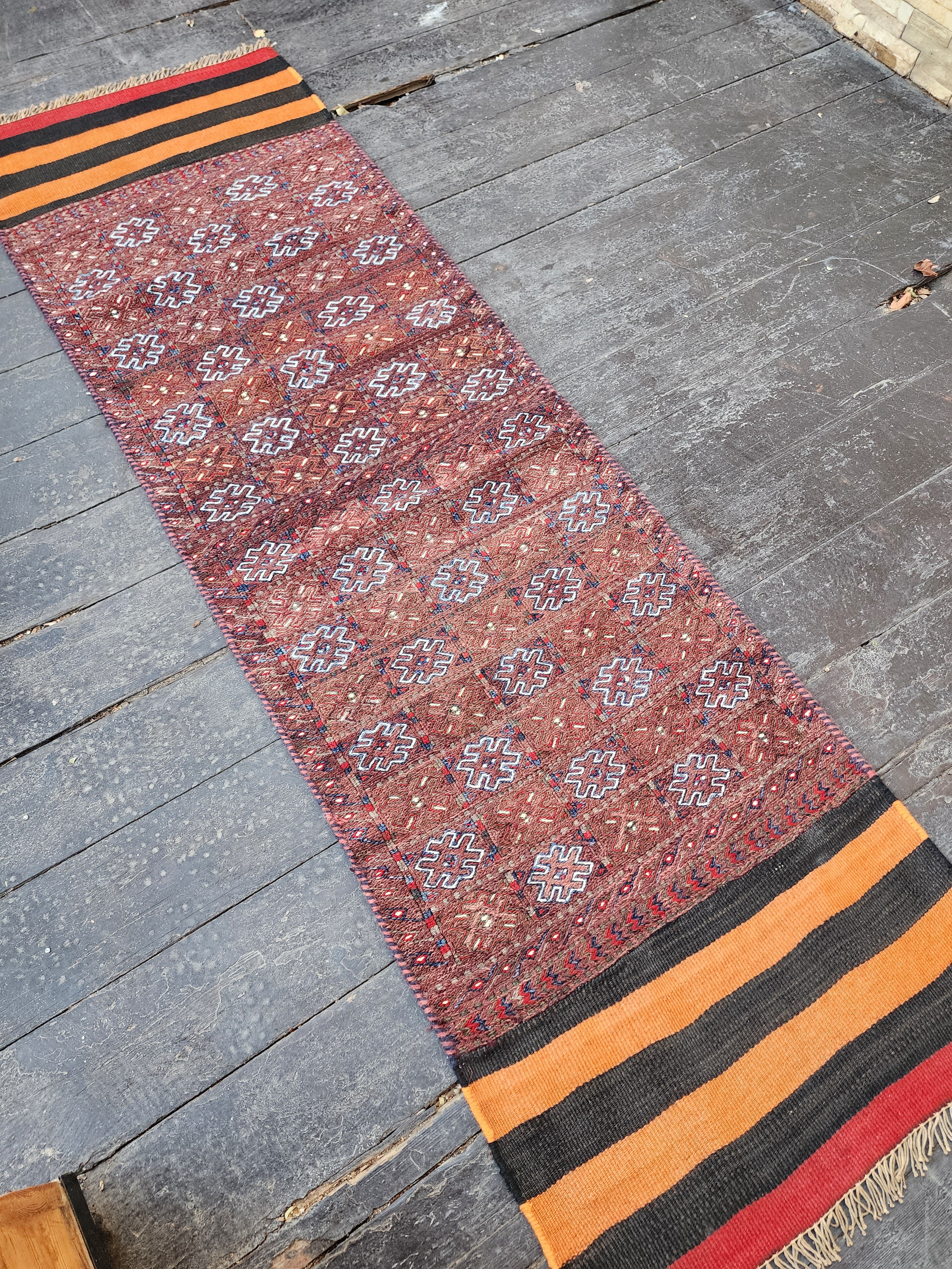 Vintage Kilim Runner Rug 6 x 2 ft Persian Handmade Natural Wool Rug. Boho Rustic Hallway Passage Rug, Embroidered Cicim Turkish Corridor Rug