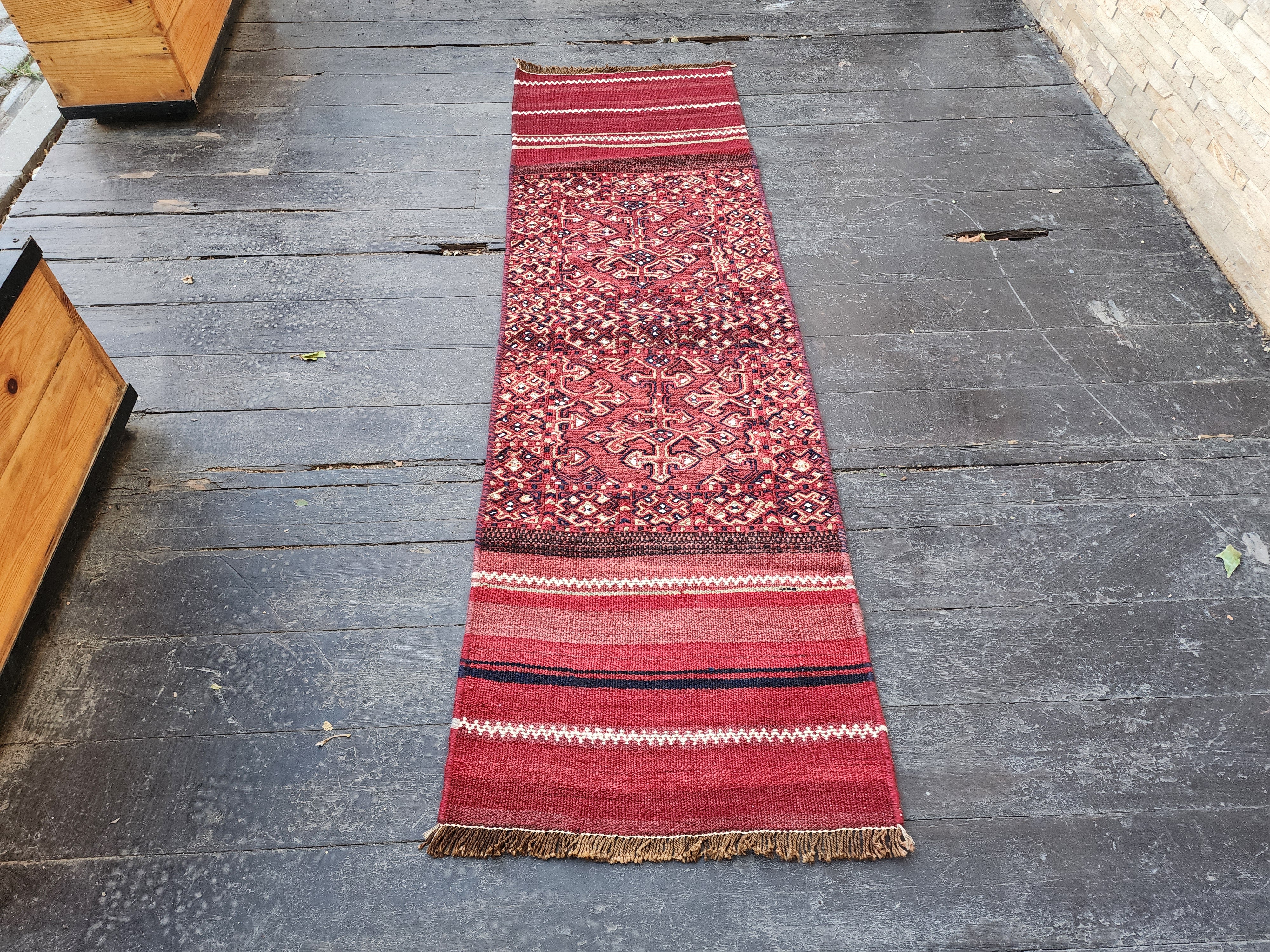 Vintage Kilim Runner Rug 6 x 2 ft Persian Handmade Natural Wool Rug. Boho Rustic Hallway Passage Rug, Embroidered Cicim Turkish Corridor Rug
