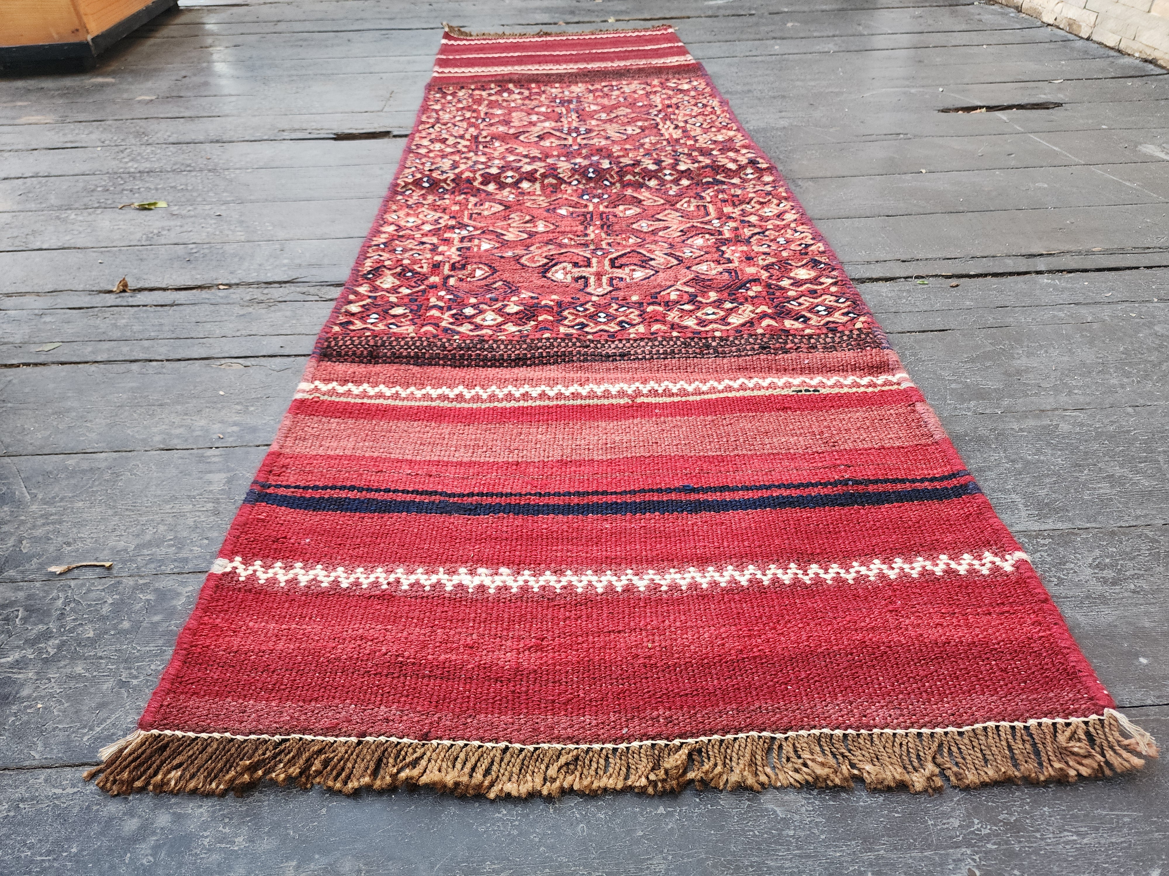 Vintage Kilim Runner Rug 6 x 2 ft Persian Handmade Natural Wool Rug. Boho Rustic Hallway Passage Rug, Embroidered Cicim Turkish Corridor Rug