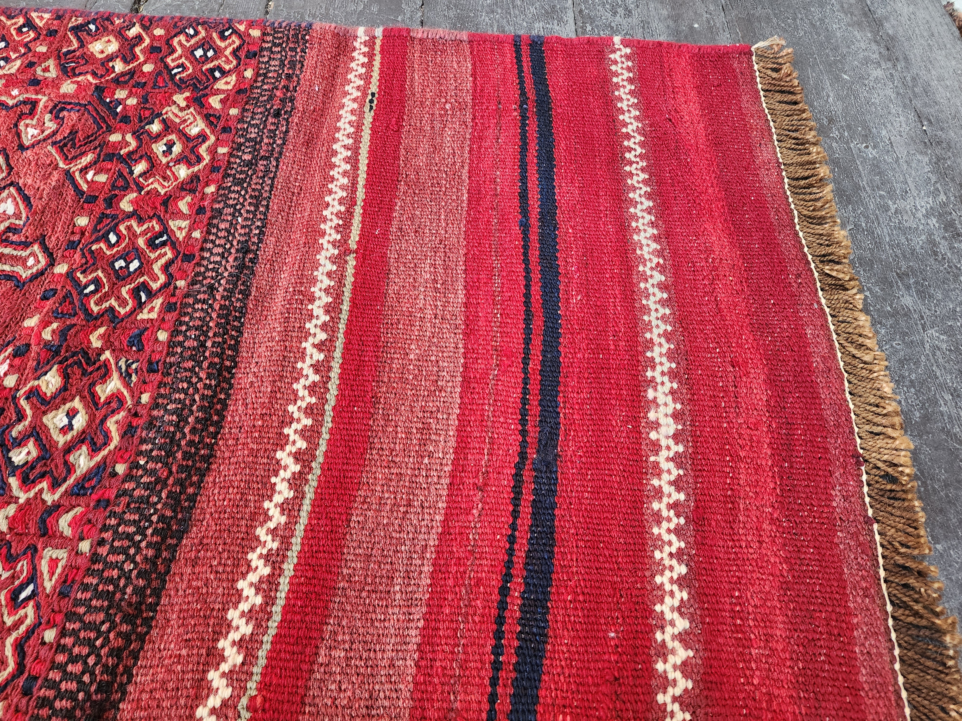 Vintage Kilim Runner Rug 6 x 2 ft Persian Handmade Natural Wool Rug. Boho Rustic Hallway Passage Rug, Embroidered Cicim Turkish Corridor Rug