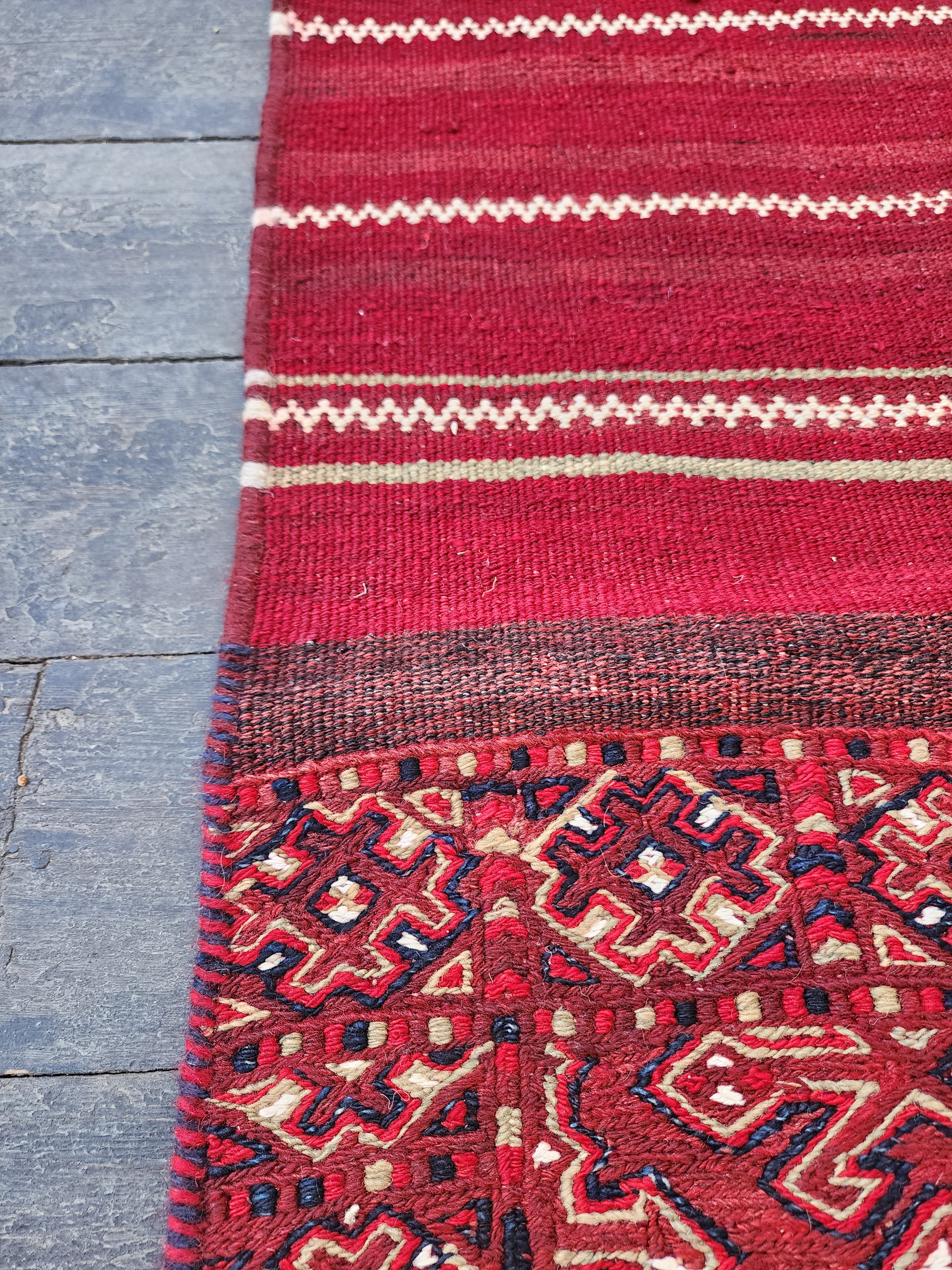 Vintage Kilim Runner Rug 6 x 2 ft Persian Handmade Natural Wool Rug. Boho Rustic Hallway Passage Rug, Embroidered Cicim Turkish Corridor Rug
