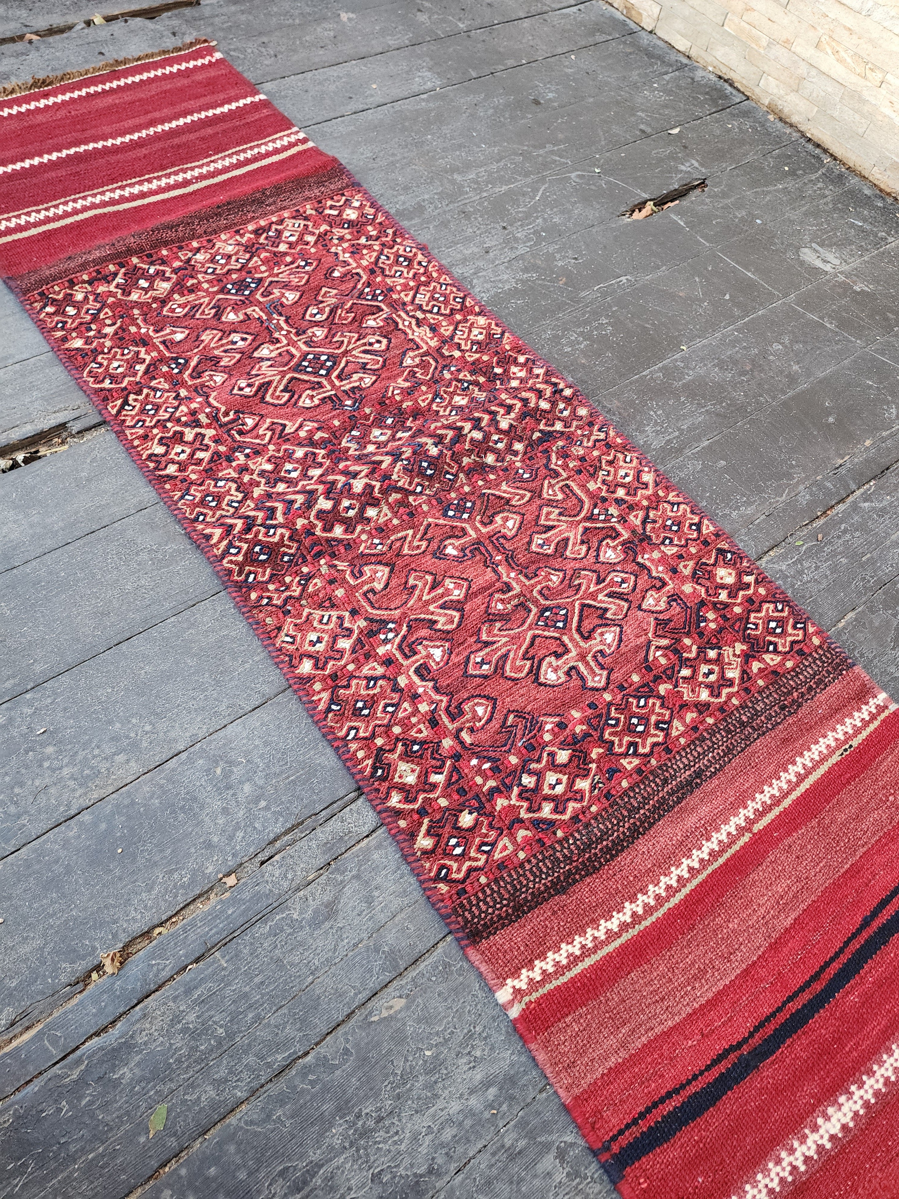 Vintage Kilim Runner Rug 6 x 2 ft Persian Handmade Natural Wool Rug. Boho Rustic Hallway Passage Rug, Embroidered Cicim Turkish Corridor Rug