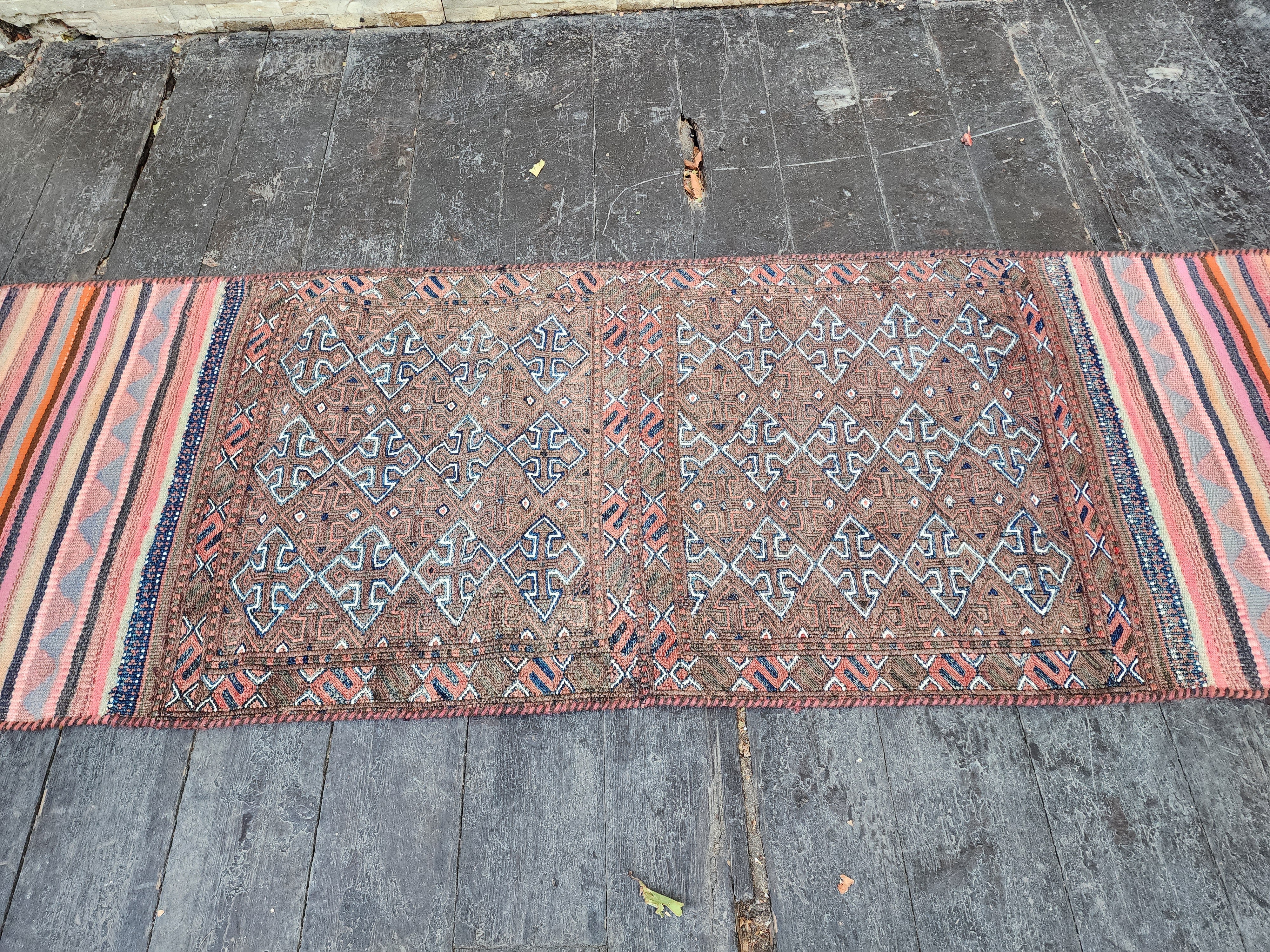 vintage Kilim Wool Runner Rug — border pattern