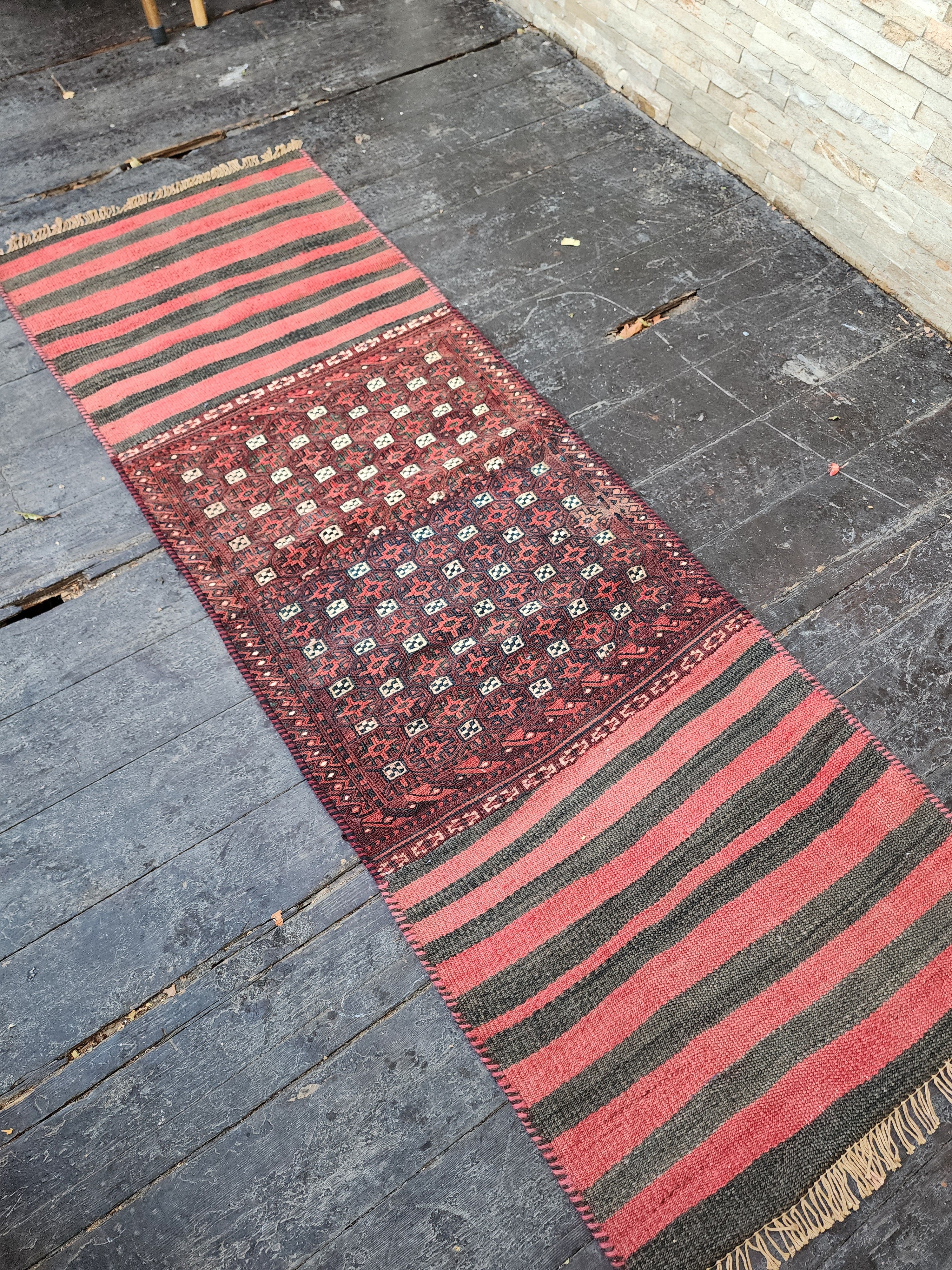 Vintage Kilim Runner Rug: 6x2 ft Handmade Wool Turkish Corridor Rug