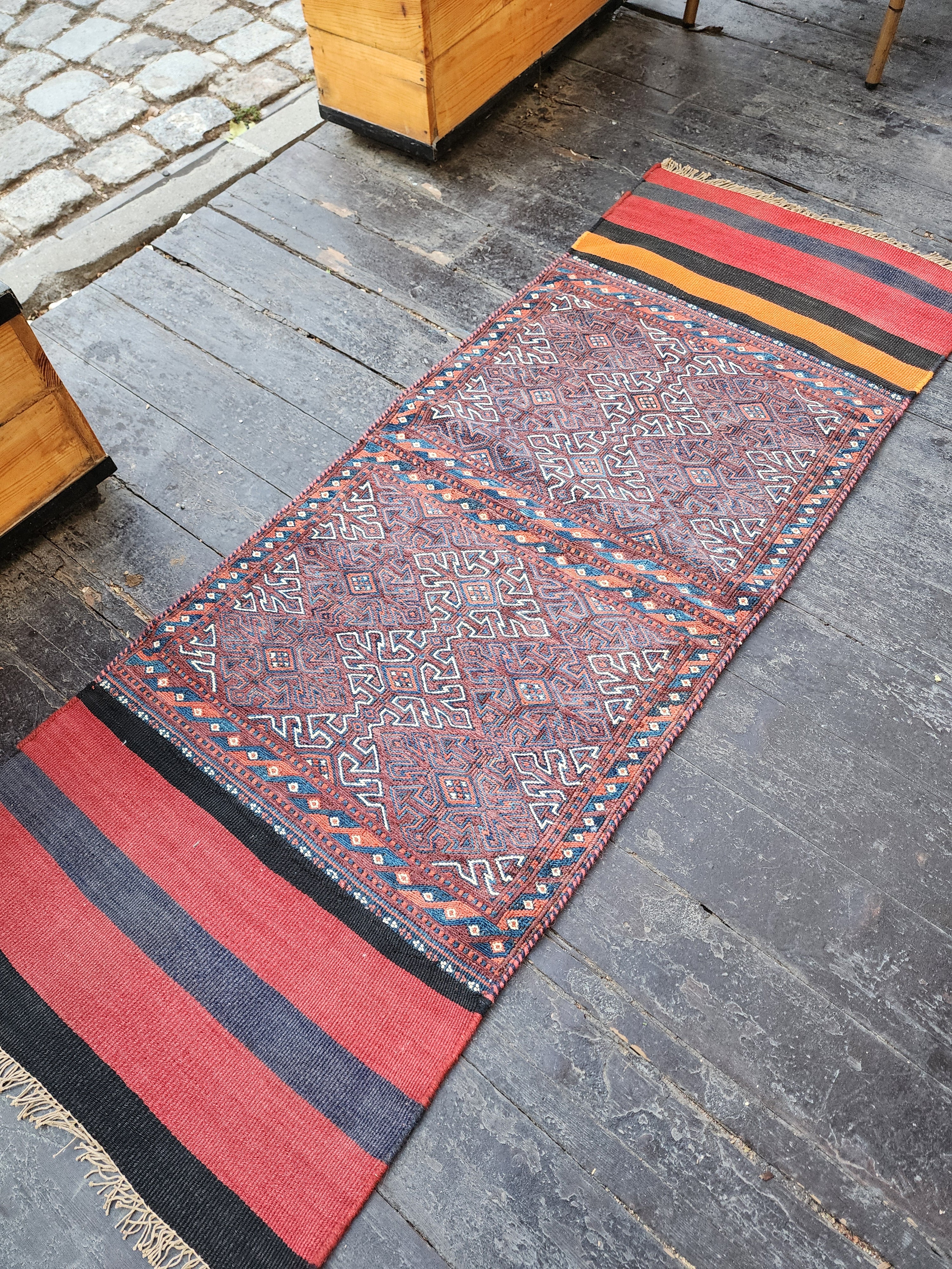 Vintage Kilim Runner Rug: 6x2 ft Handmade Wool Turkish Corridor Rug