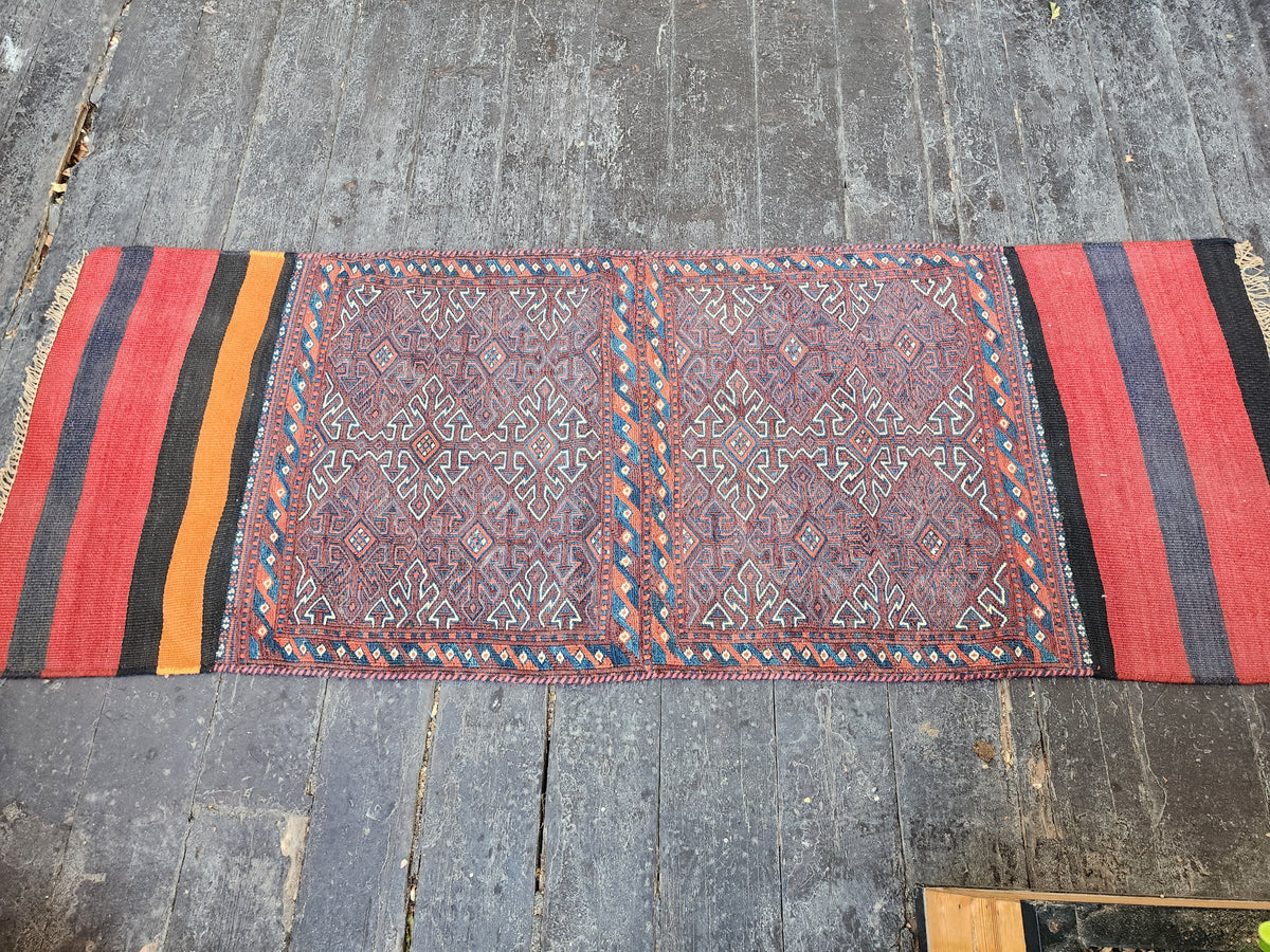 vintage Kilim Wool Runner Rug — edge weave