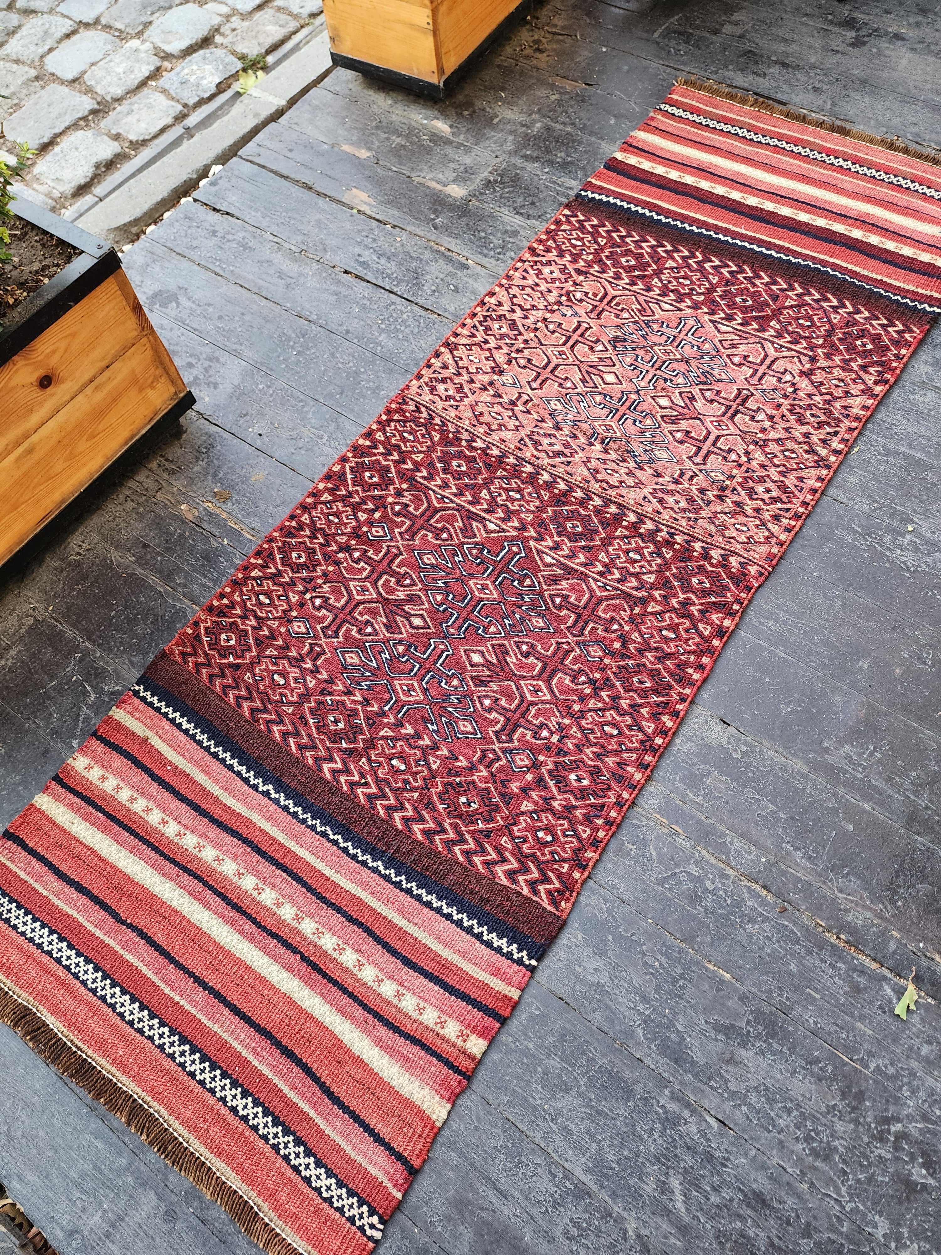 vintage Kilim Wool Runner Rug — back view