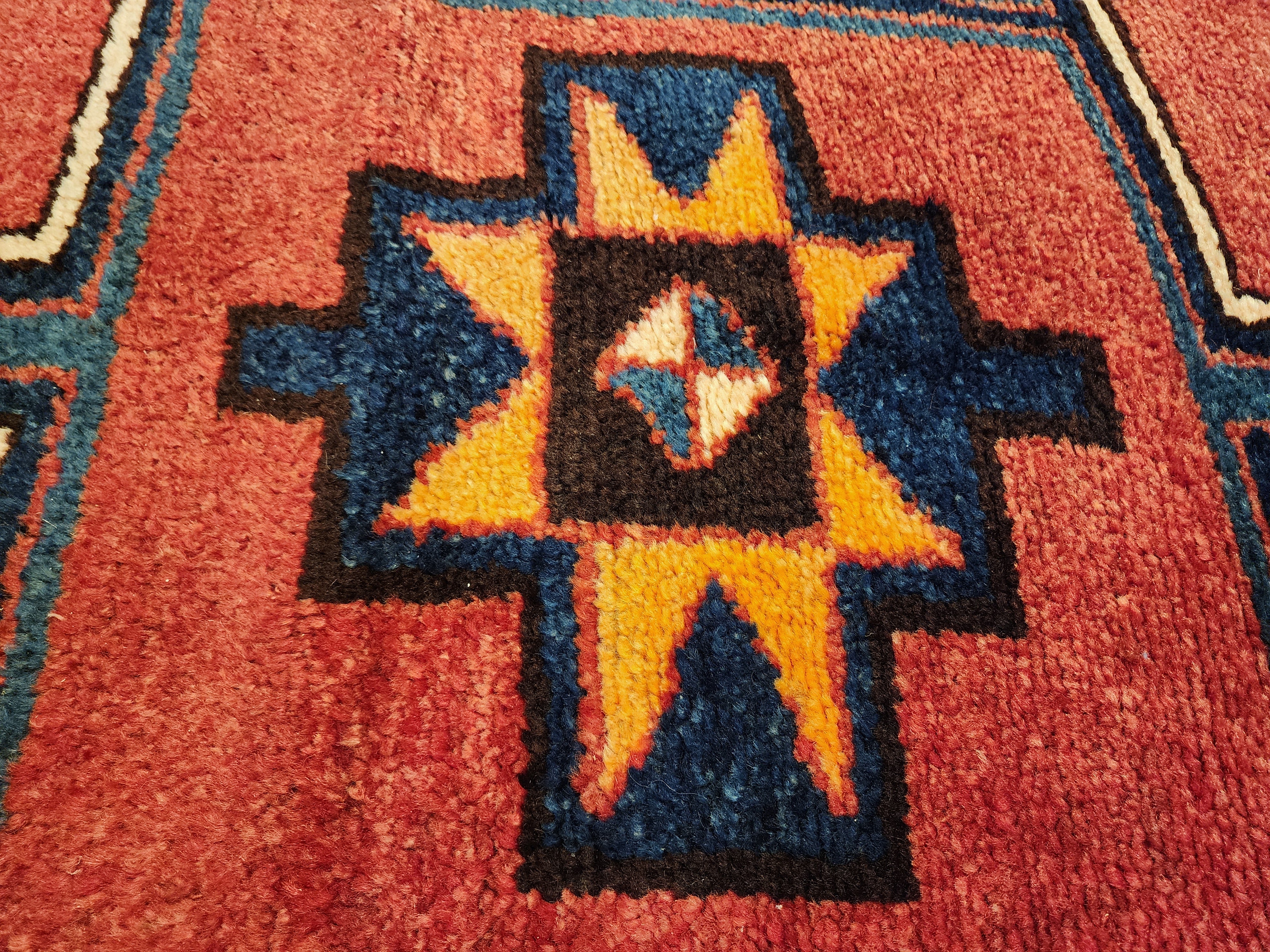 Wide Hallway Turkish Herki Rug 11 x 4 ft Red Blue Boho Rustic Persian Corridor Floor Rug, Vintage Natural Wool Passage Lounge Kitchen Rug