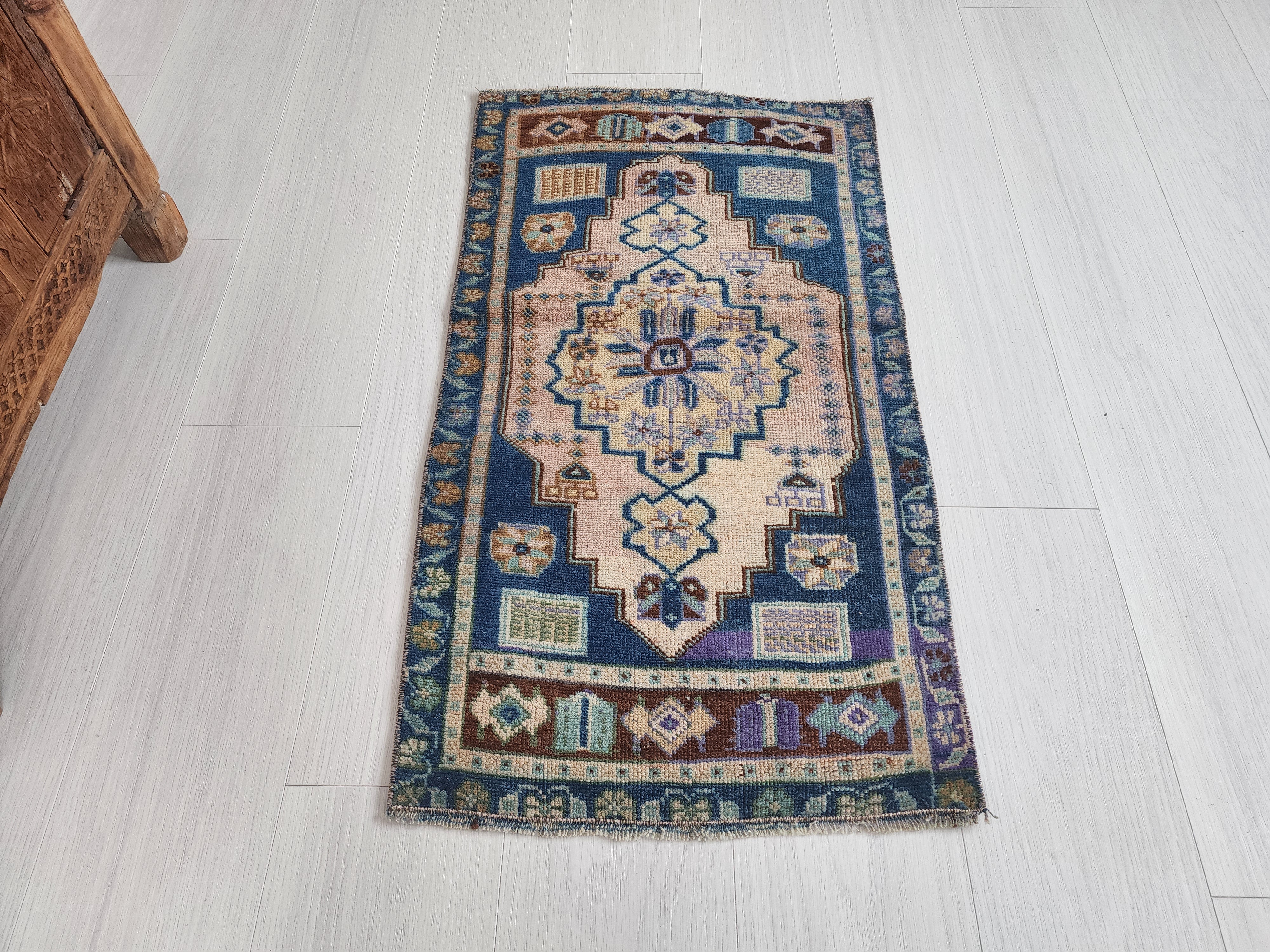 Vintage Turkish Hand-Knotted Rug with Soft Pastel Hues, 3'2''x1'8''