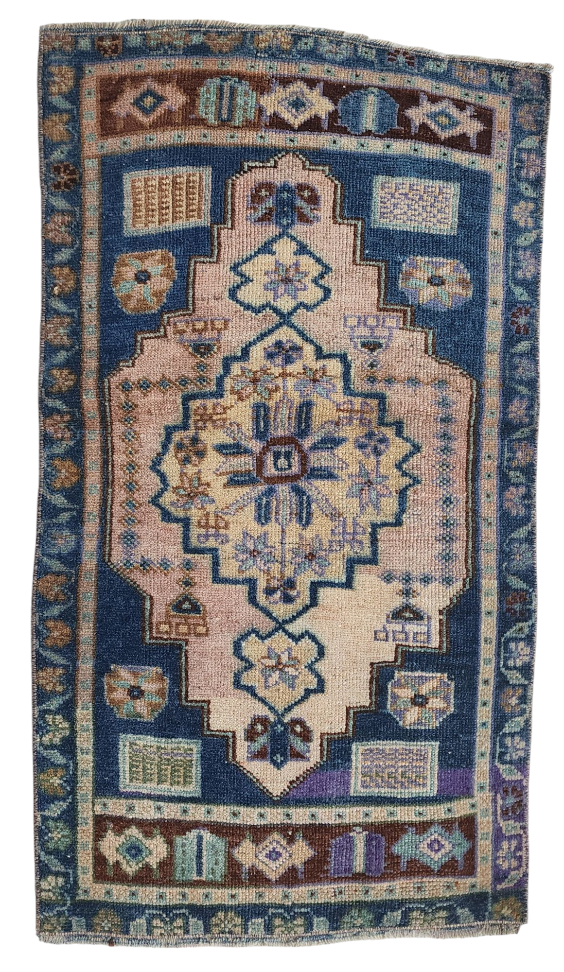 Vintage Turkish Hand-Knotted Rug with Soft Pastel Hues, 3'2''x1'8''
