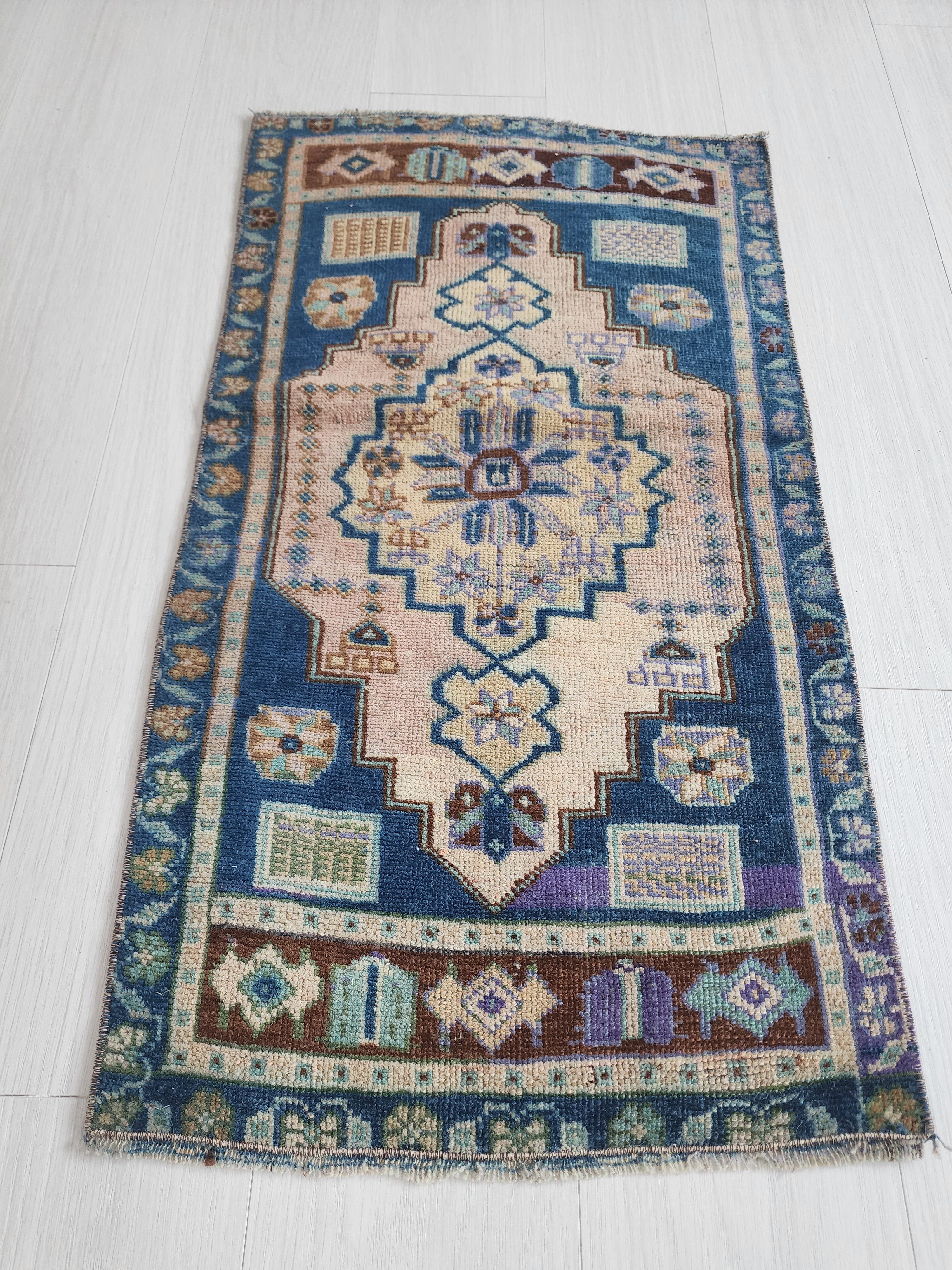 Vintage Turkish Hand-Knotted Rug with Soft Pastel Hues, 3'2''x1'8''