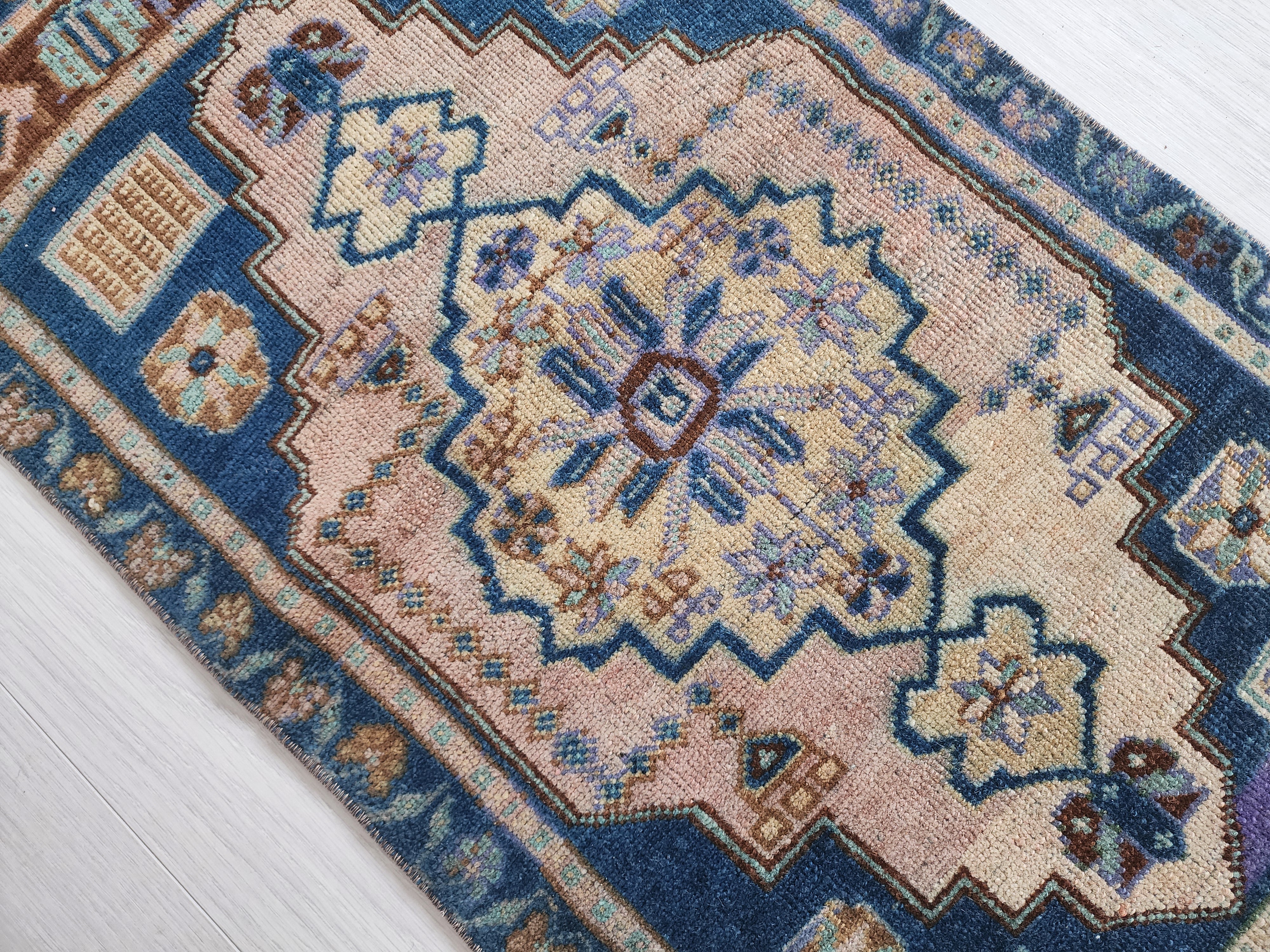 Vintage Turkish Hand-Knotted Rug with Soft Pastel Hues, 3'2''x1'8''
