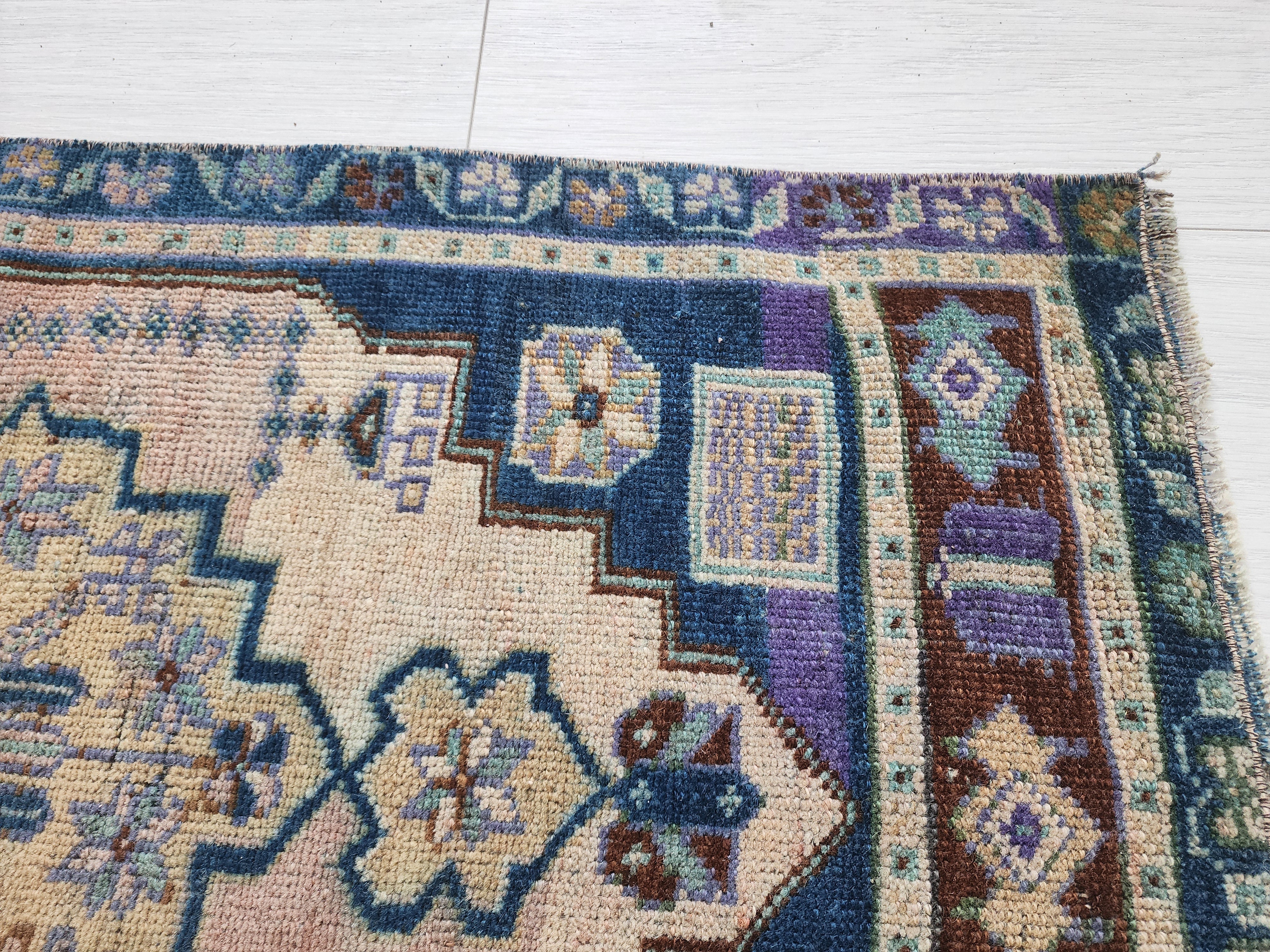 Vintage Turkish Hand-Knotted Rug with Soft Pastel Hues, 3'2''x1'8''