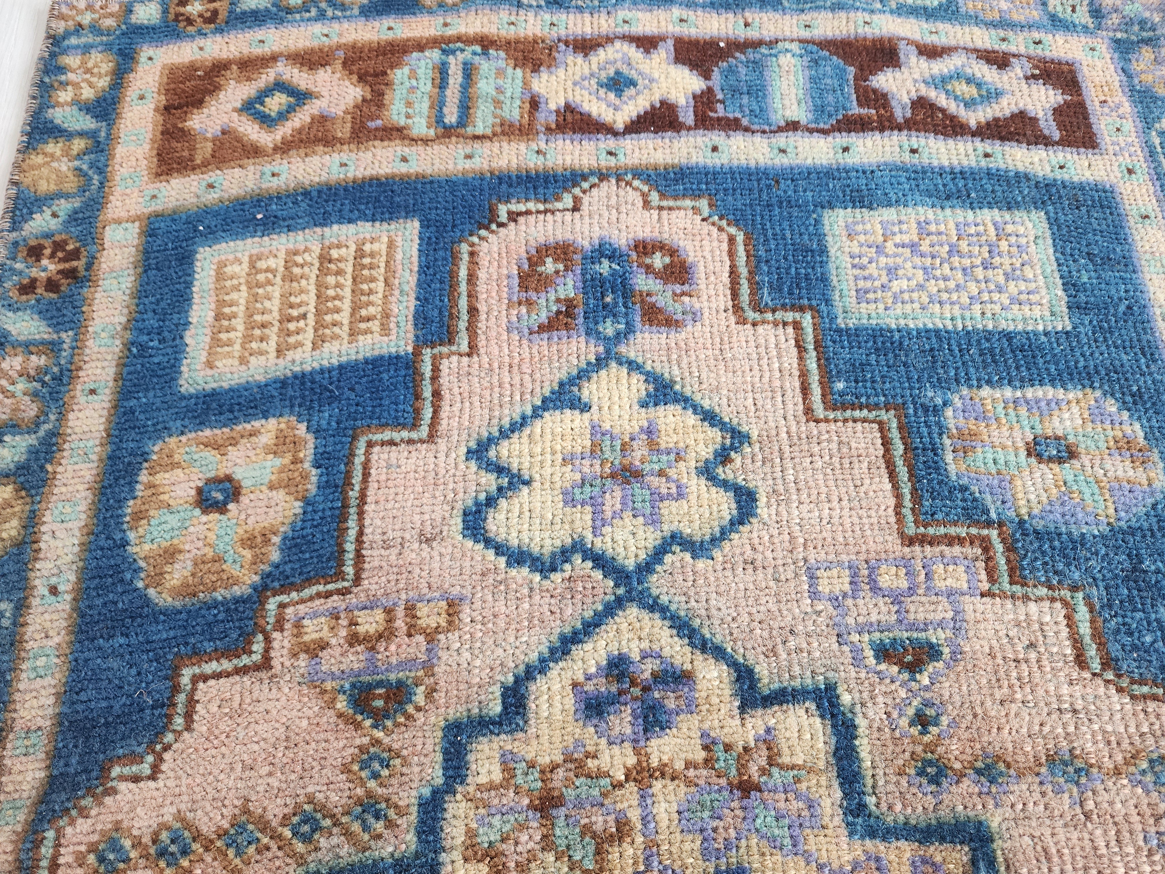 Vintage Turkish Hand-Knotted Rug with Soft Pastel Hues, 3'2''x1'8''