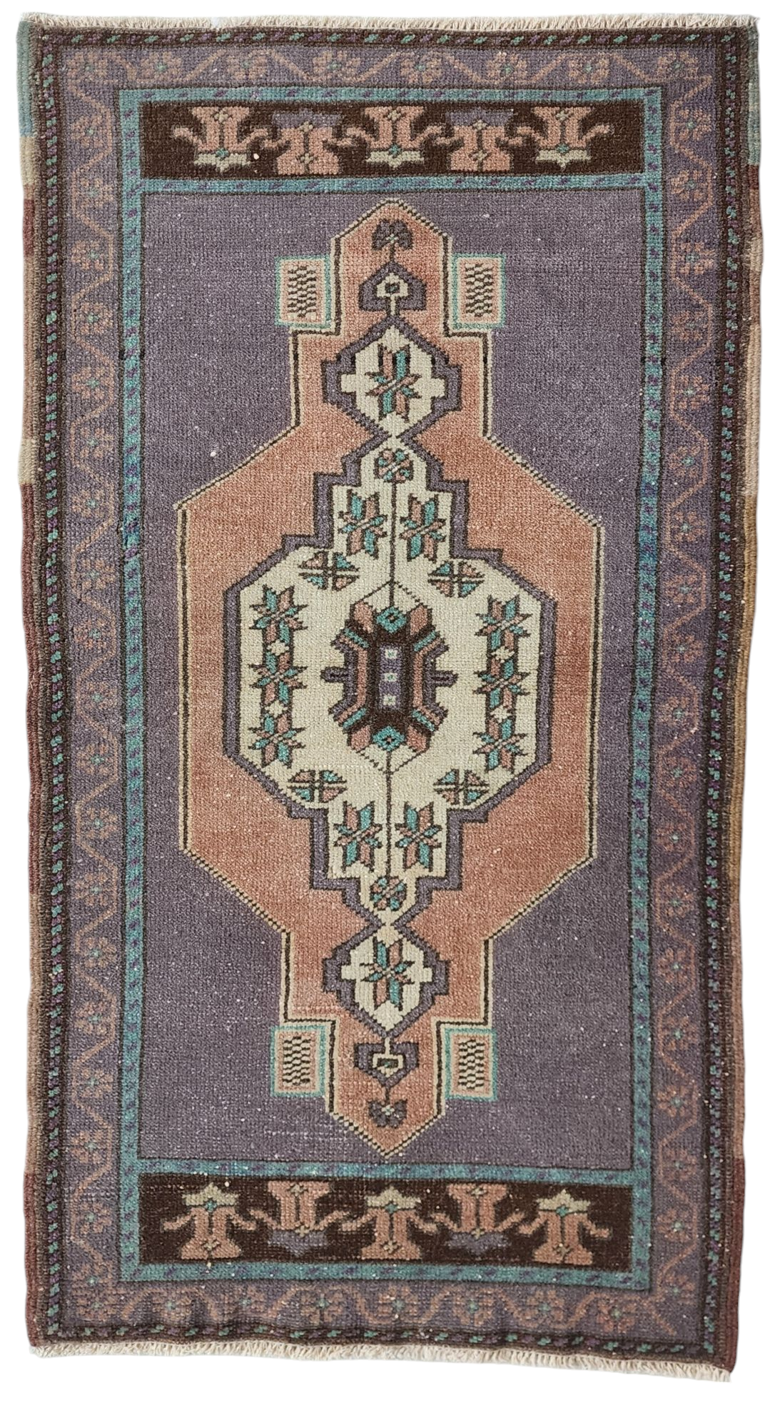 Small Turkish Rug 3 ft 5 in x 1 ft 8in, Distressed Faded Vintage Oushak Mat