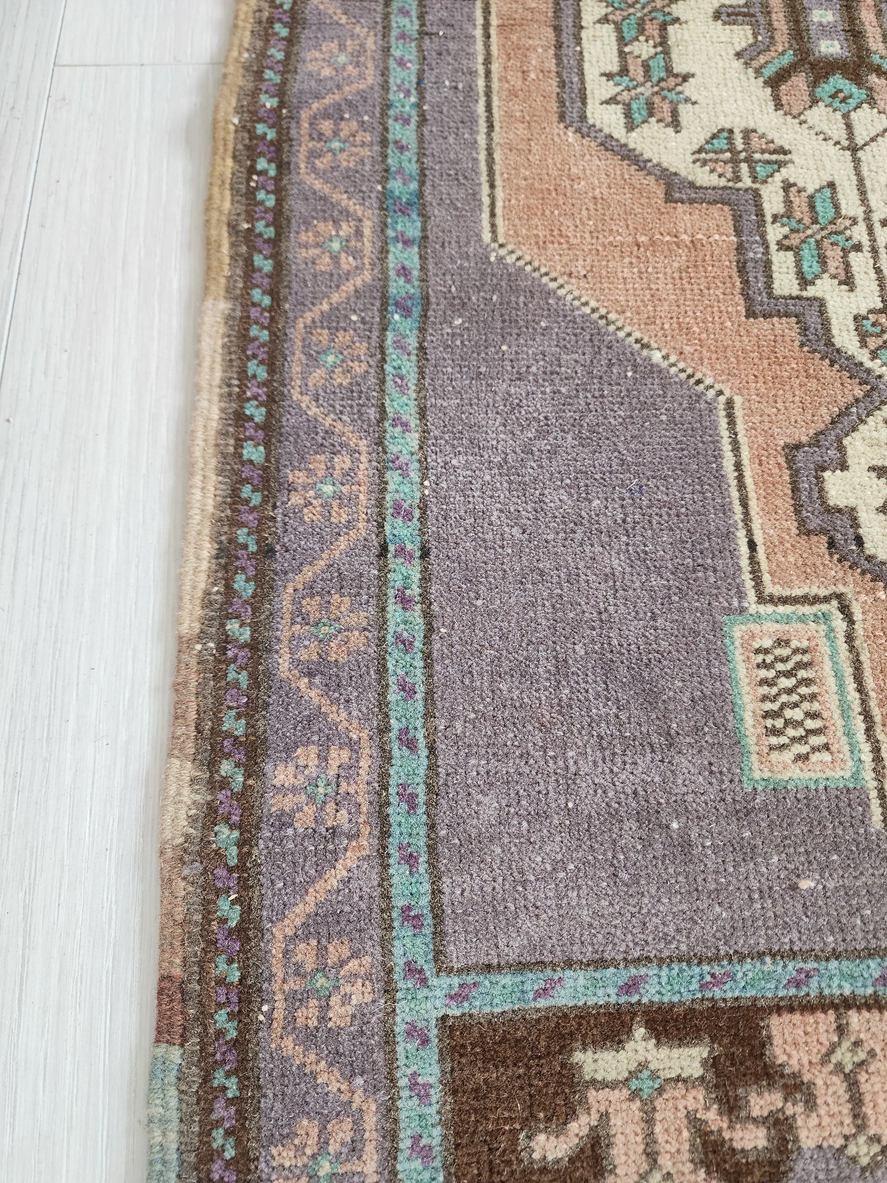 Small Turkish Rug 3 ft 5 in x 1 ft 8in, Distressed Faded Vintage Oushak Mat