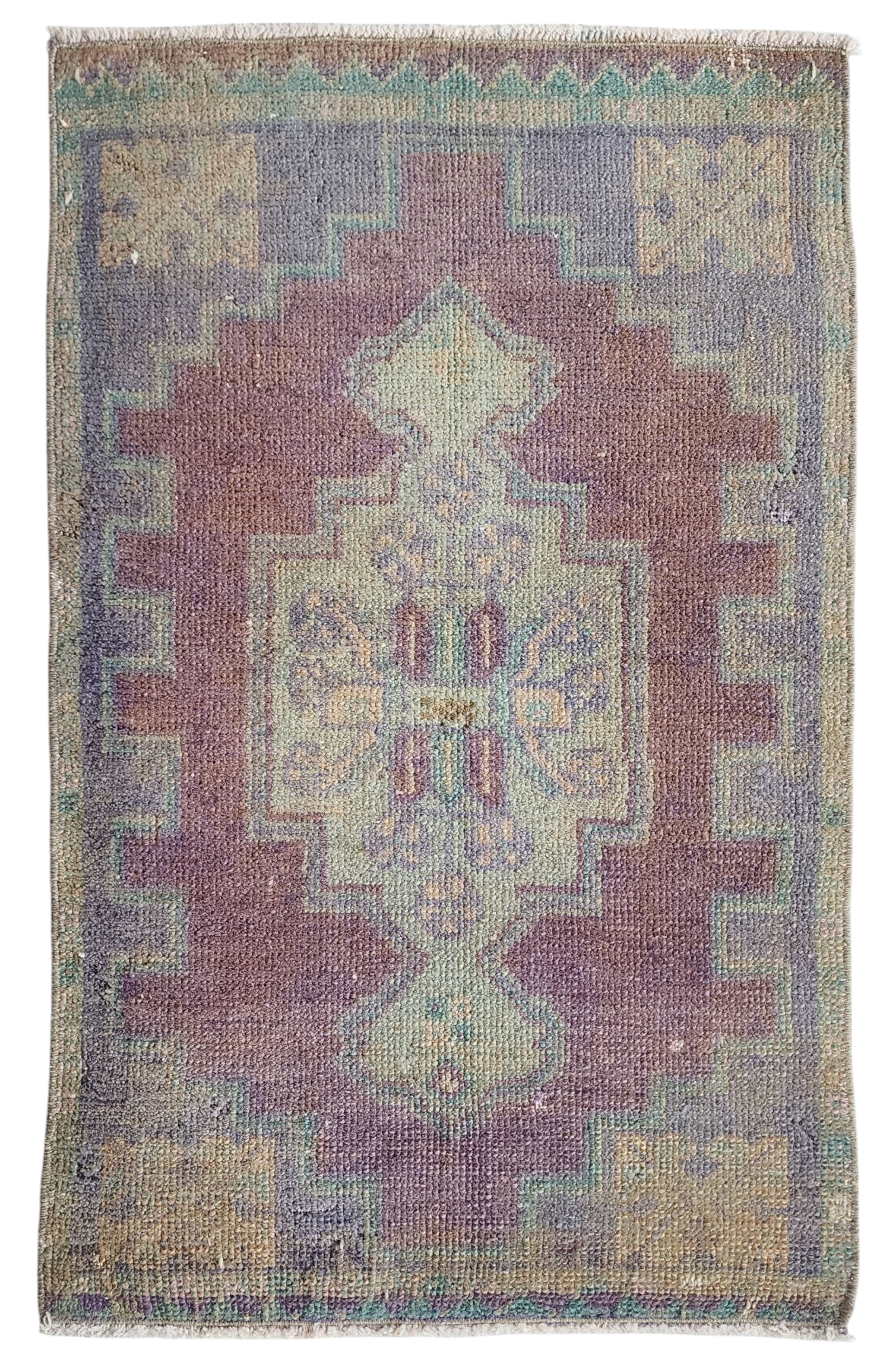 Vintage Turkish Rug with Muted Jewel Tones & Geometric Design, 2'6''x1'6''