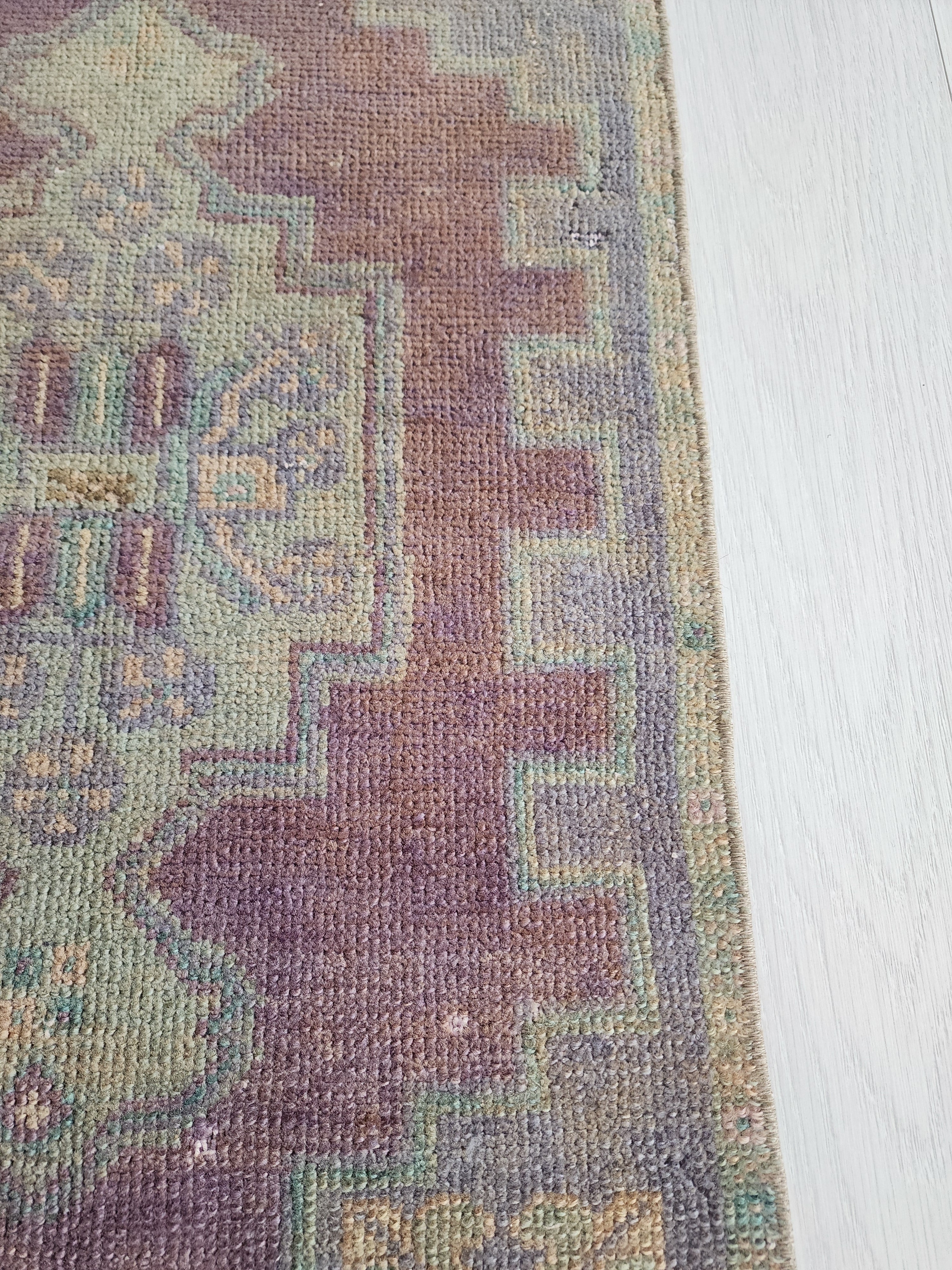 Vintage Turkish Rug with Muted Jewel Tones & Geometric Design, 2'6''x1'6''
