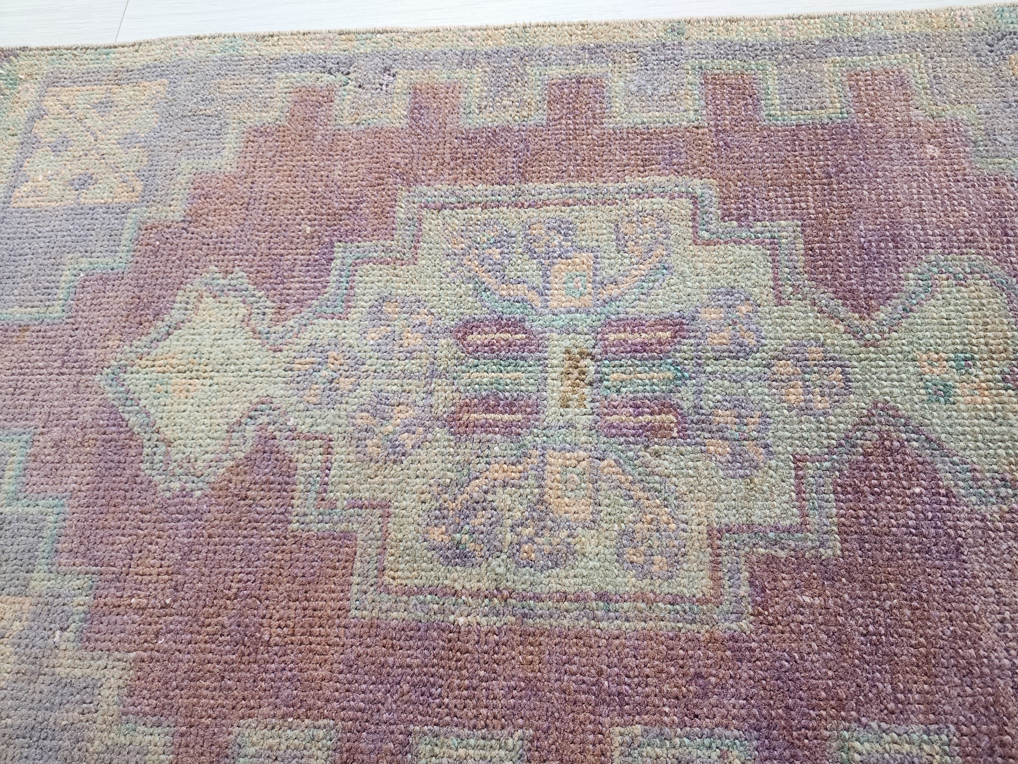 Vintage Turkish Rug with Muted Jewel Tones & Geometric Design, 2'6''x1'6''