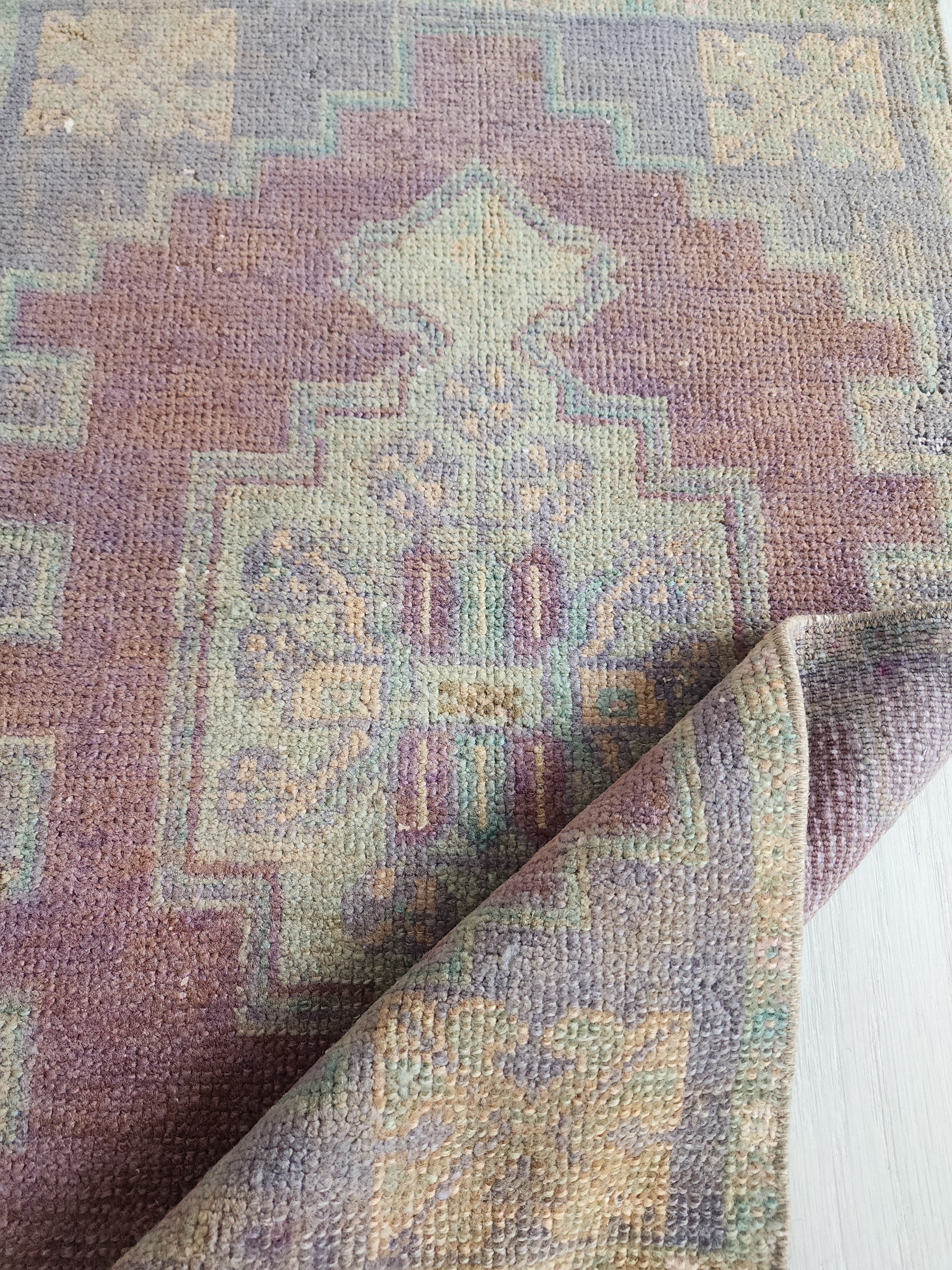 Vintage Turkish Rug with Muted Jewel Tones & Geometric Design, 2'6''x1'6''