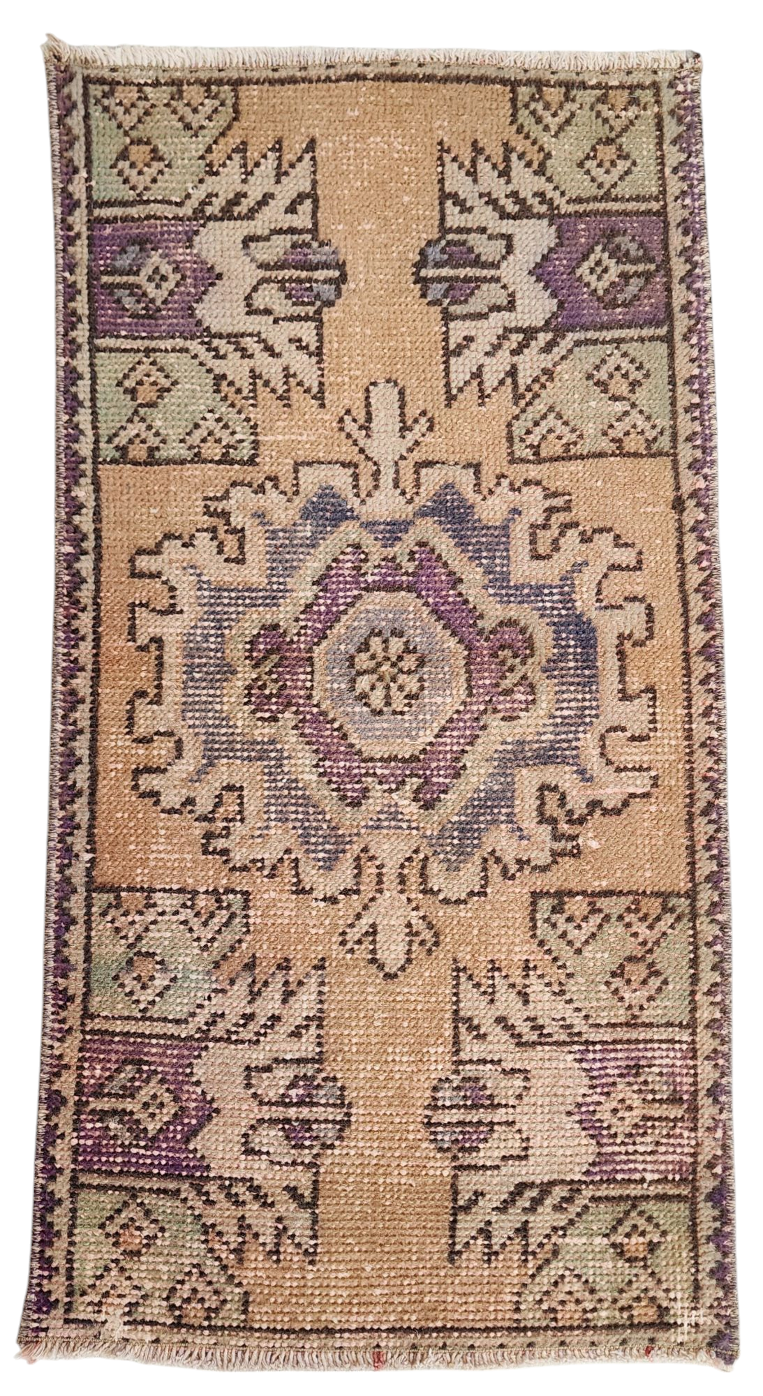Small Turkish Rug, 2 ft 9 in x 1 ft 5 in Distressed Faded Vintage Mat