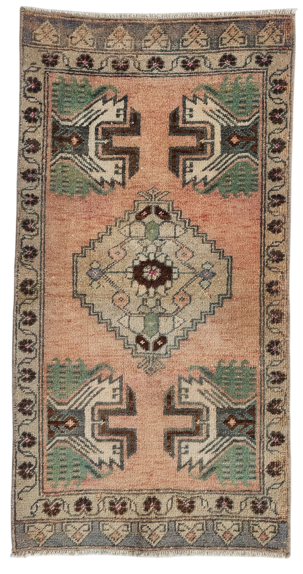 Antique Anatolian Rug with Geometric Motifs and Faded Charm, 3'2''x1'6''