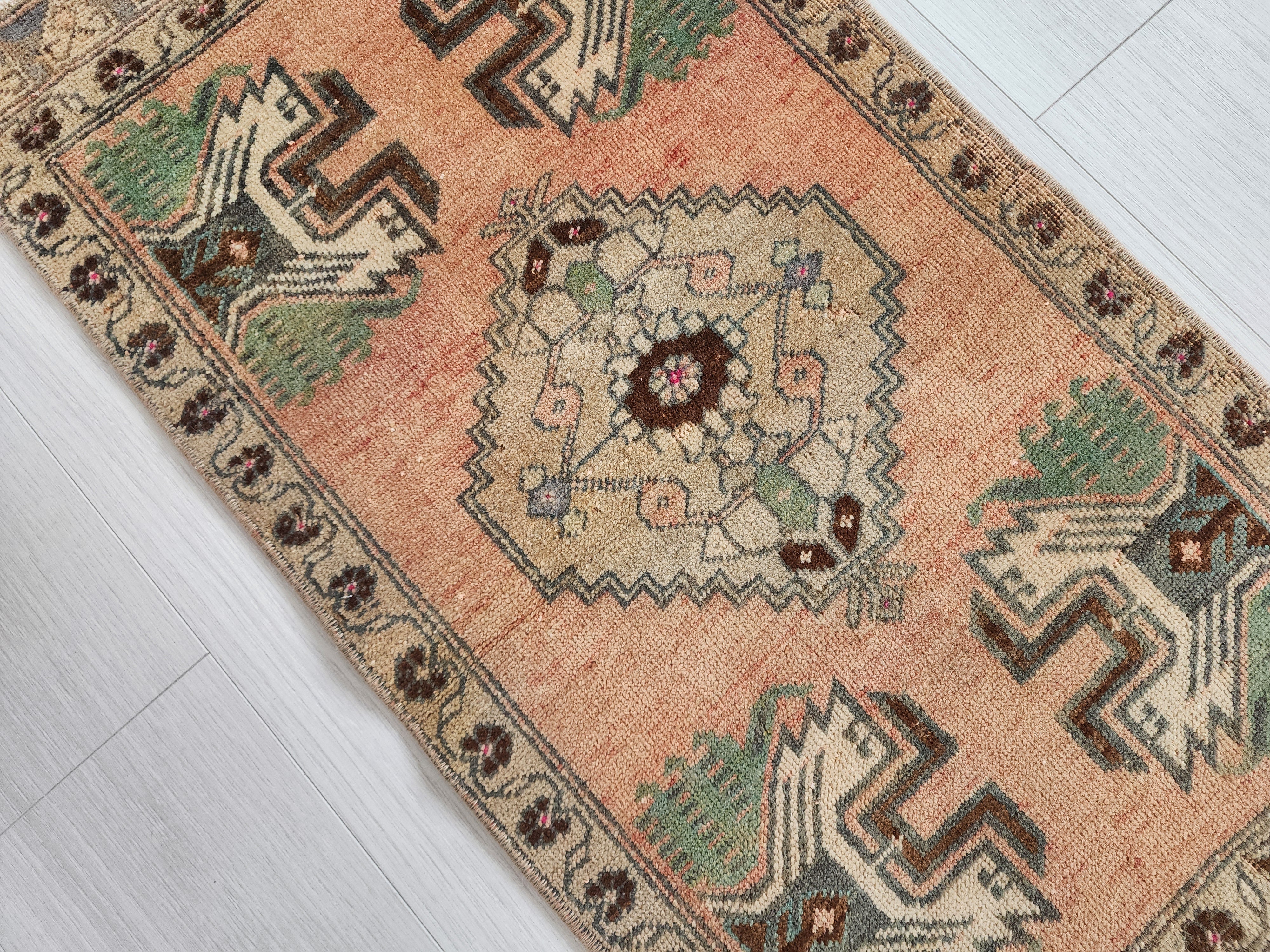 Antique Anatolian Rug with Geometric Motifs and Faded Charm, 3'2''x1'6''